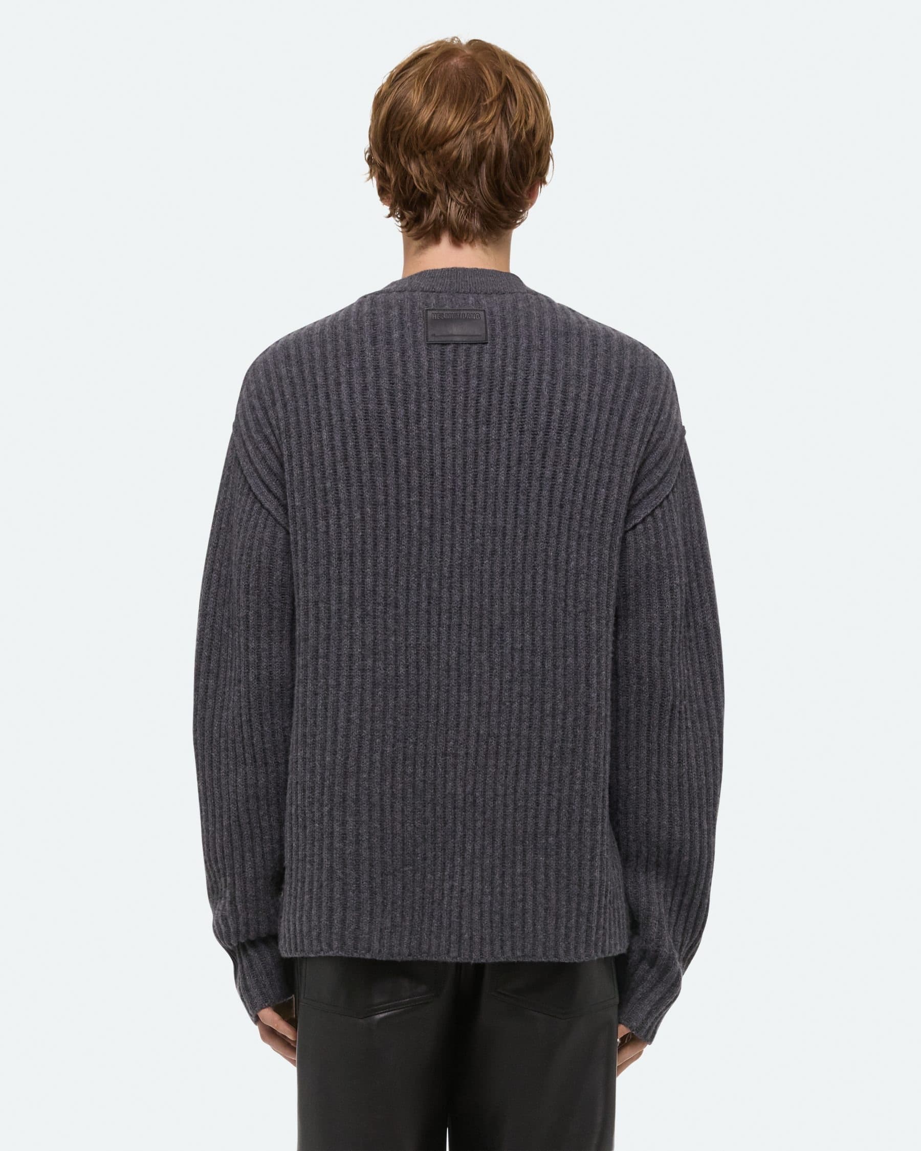 Men's Dark Grey Ribbed V Neck Cardigan Button Chunky Knit Sweater — view 4
