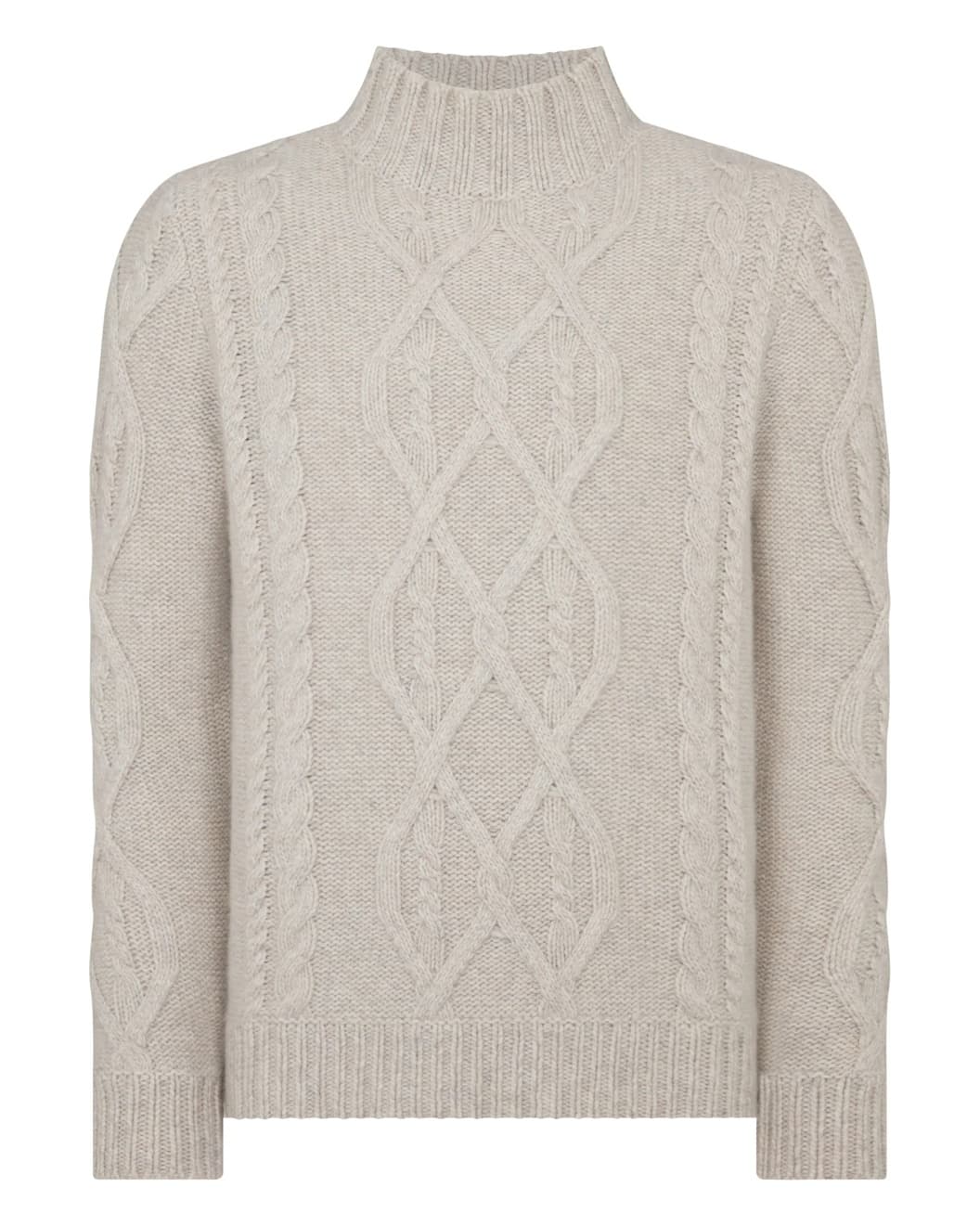 Men's Elegant Cream Cable Knit Mock Neck Sweater Wool — view 6
