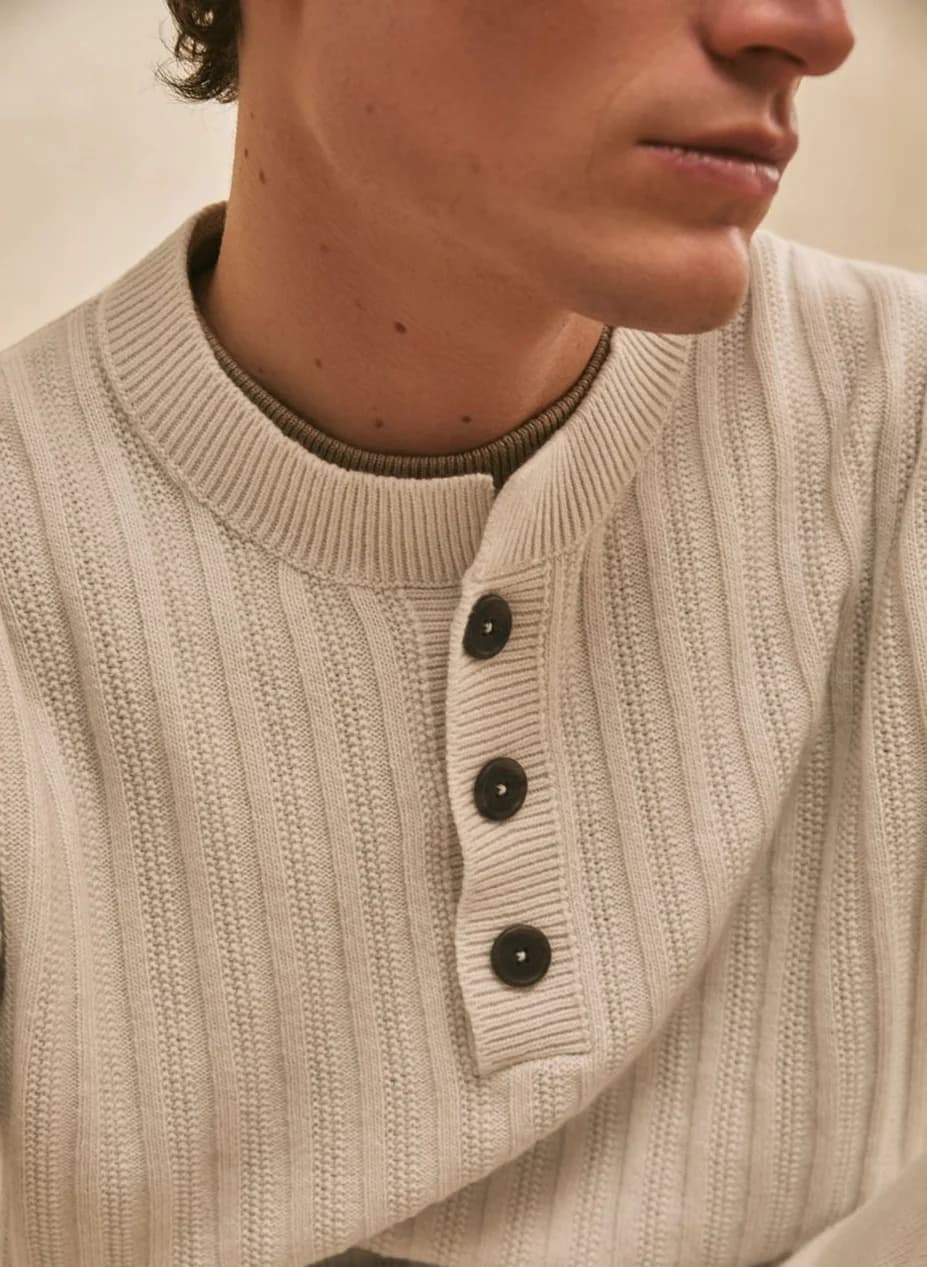 Men's Fine Rib Knit Henley Sweater — view 2