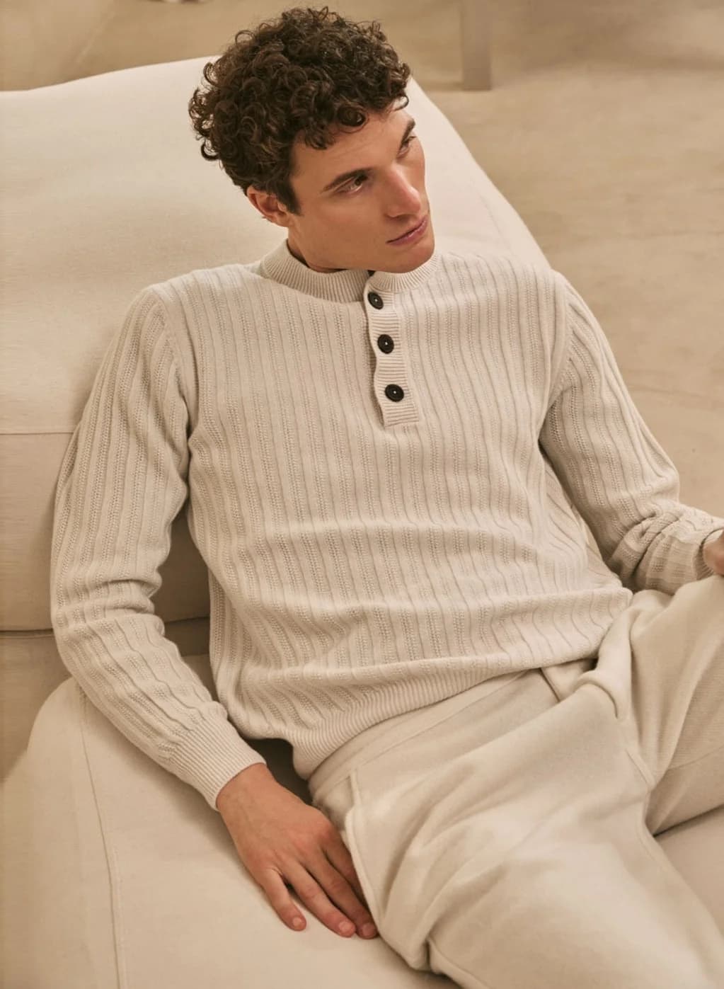 Men's Fine Rib Knit Henley Sweater — view 3