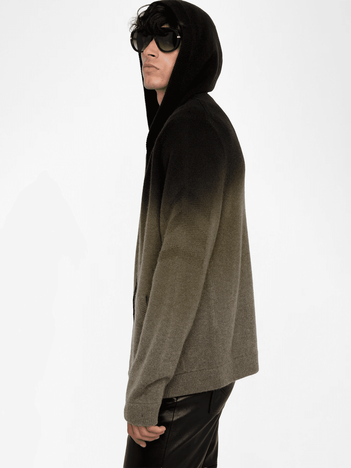 Men's Green Black Ombre Zip Hoodie Gradient Knit Jacket Casual Sweater — view 2