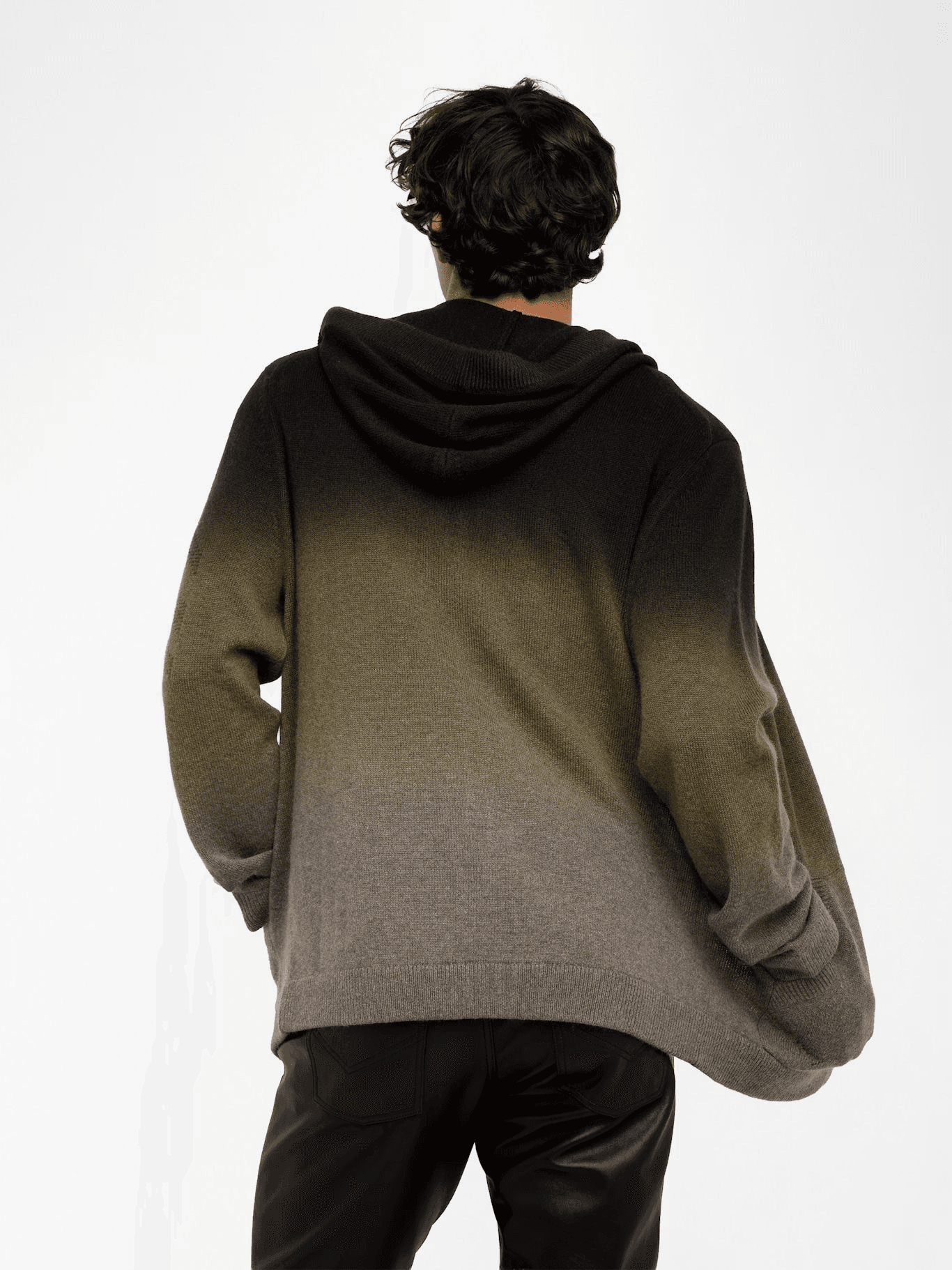 Men's Green Black Ombre Zip Hoodie Gradient Knit Jacket Casual Sweater — view 3