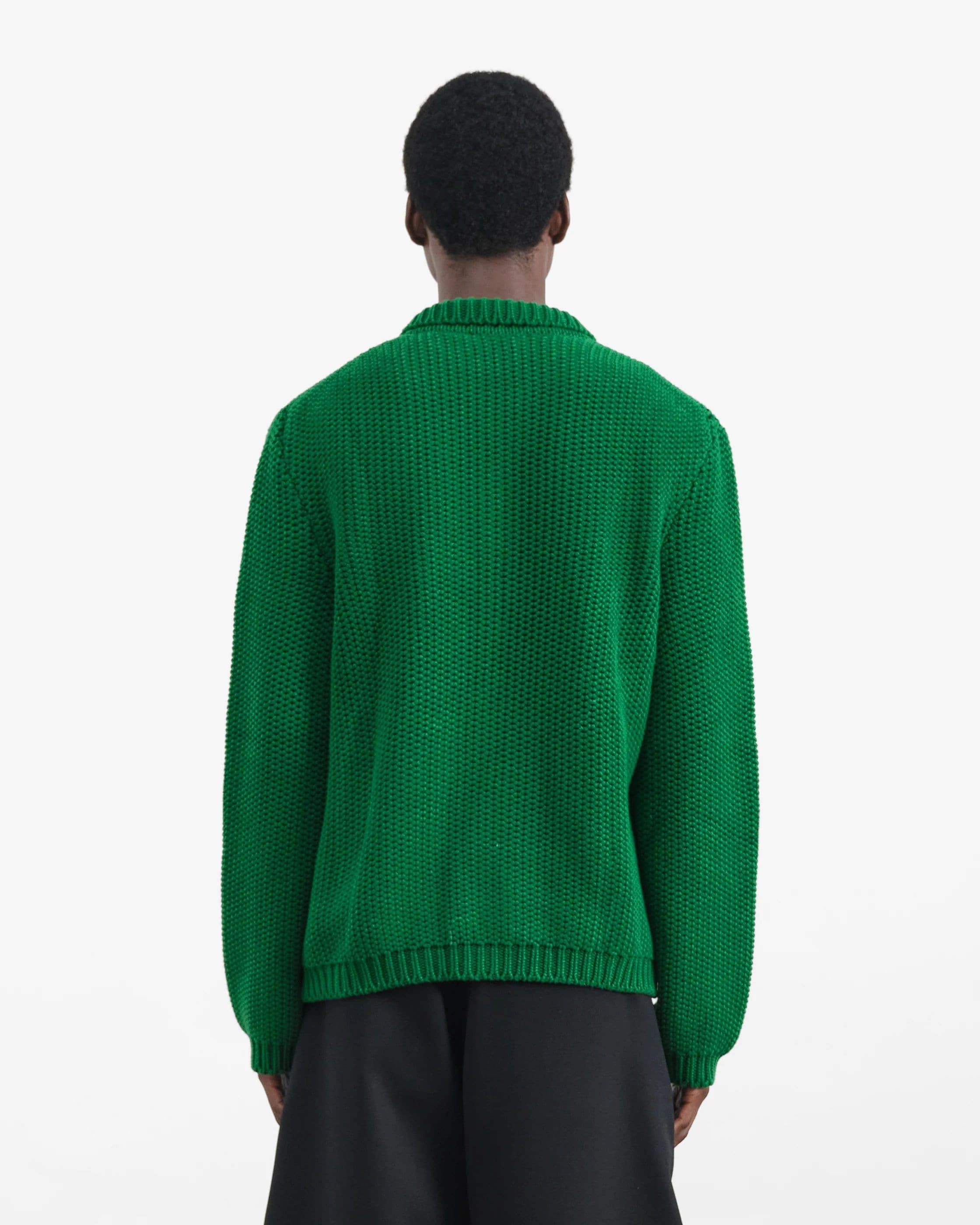 Men's Green Chunky Knit Cardigan Button — view 2
