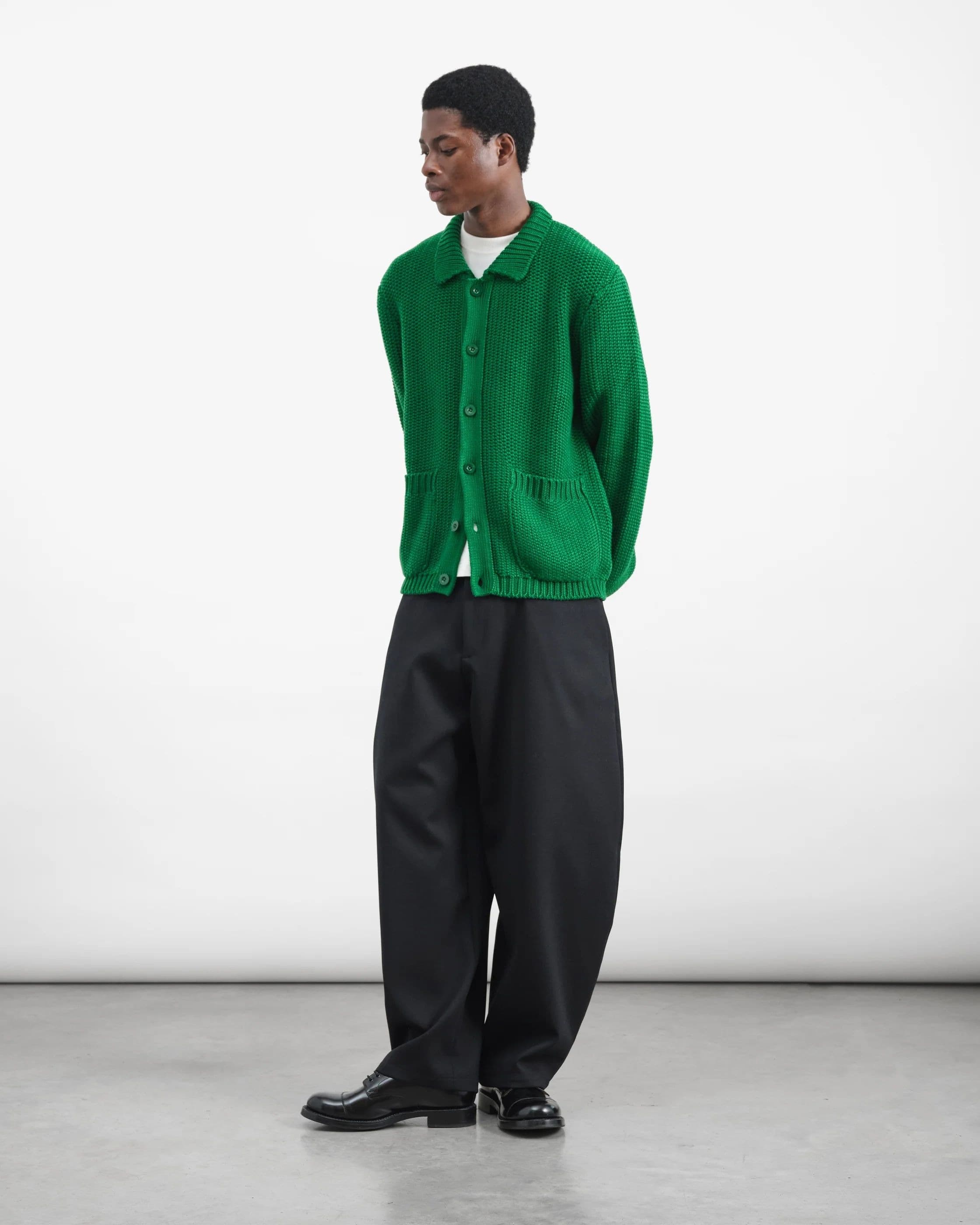 Men's Green Chunky Knit Cardigan Button — view 3