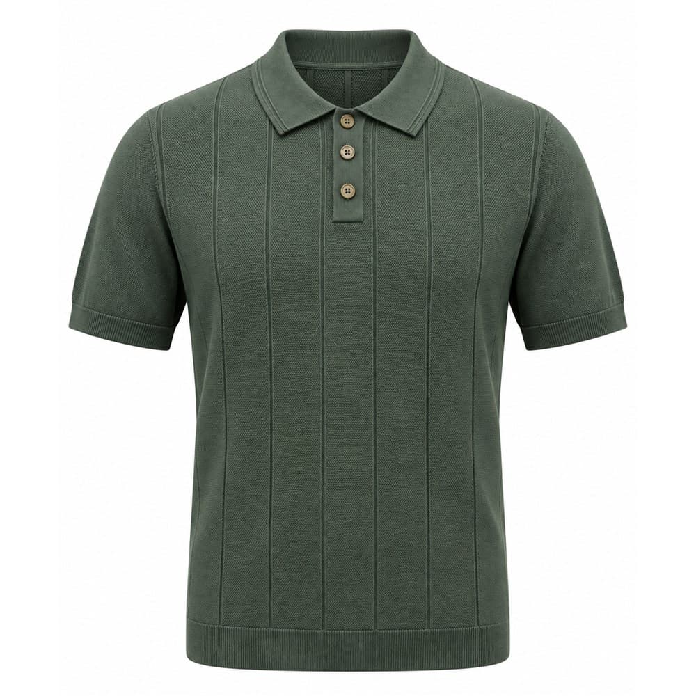 Men's Green Short-Sleeve Knit Polo — view 3
