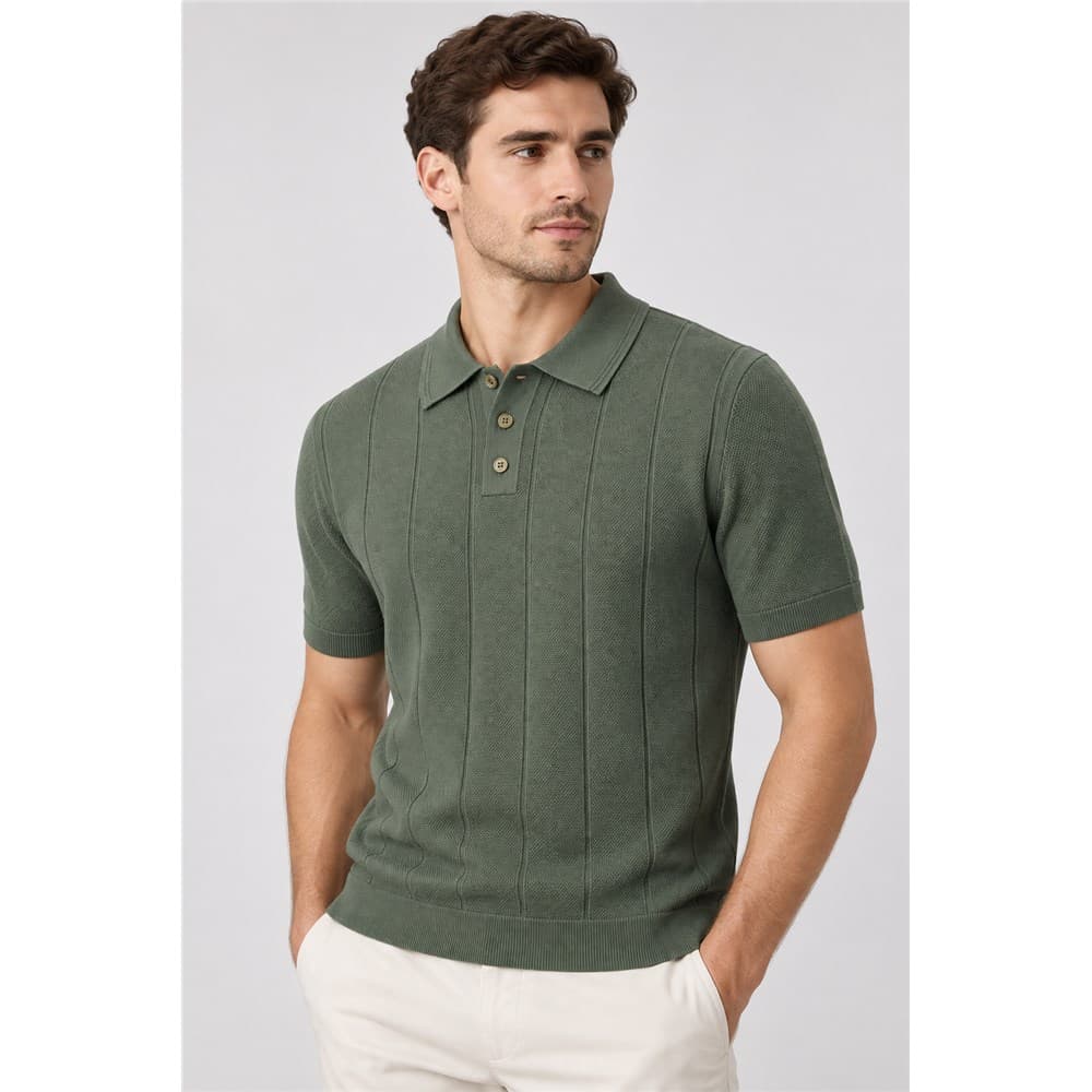 Men's Green Short-Sleeve Knit Polo — view 6