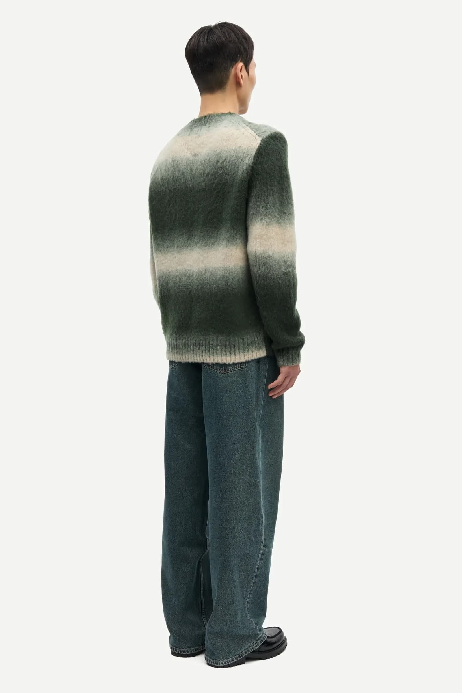 Men's Green Cream Ombre Stripe Sweater Knit Crew Neck Pullover — view 3