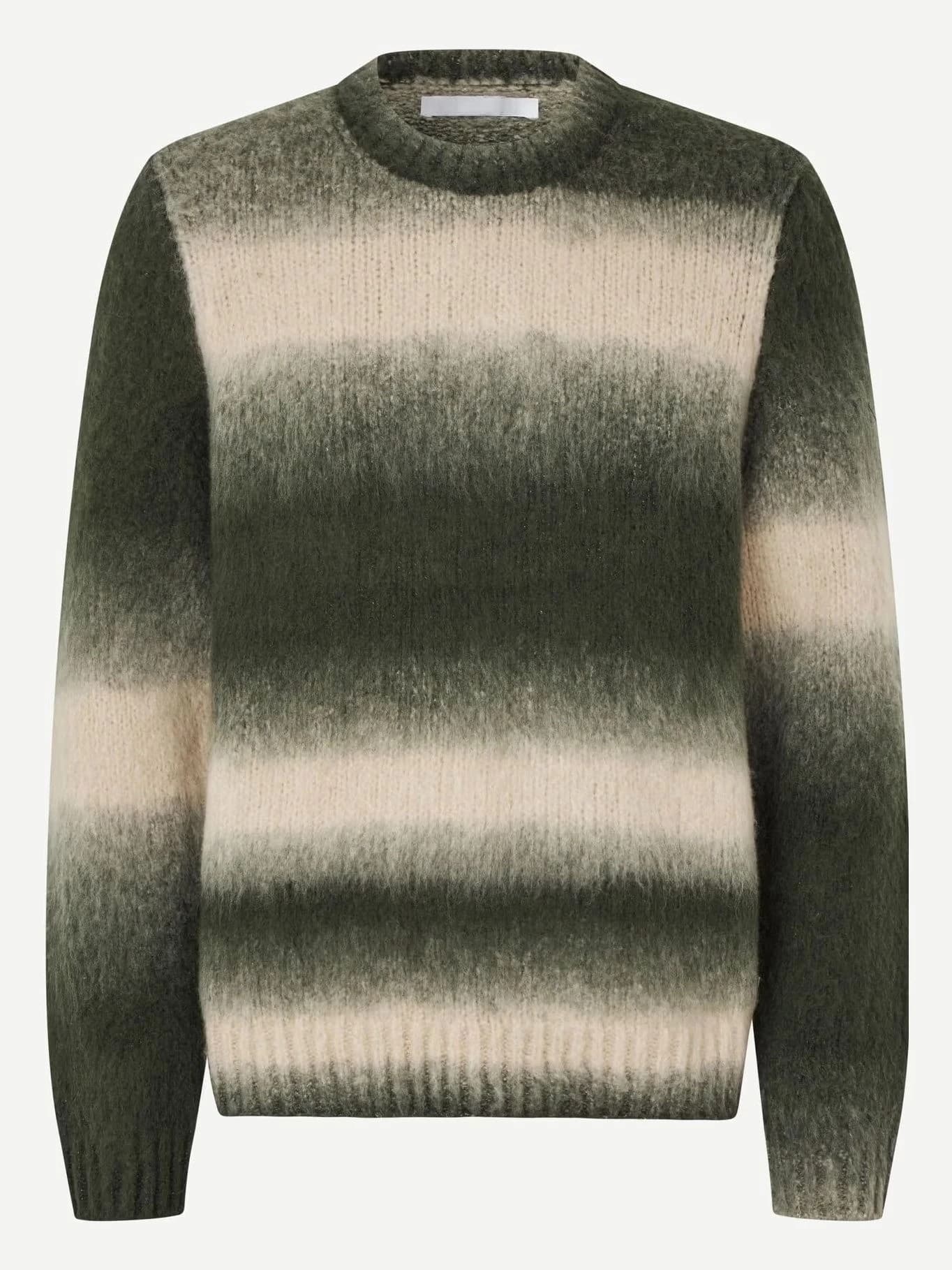 Men's Green Cream Ombre Stripe Sweater Knit Crew Neck Pullover — view 5
