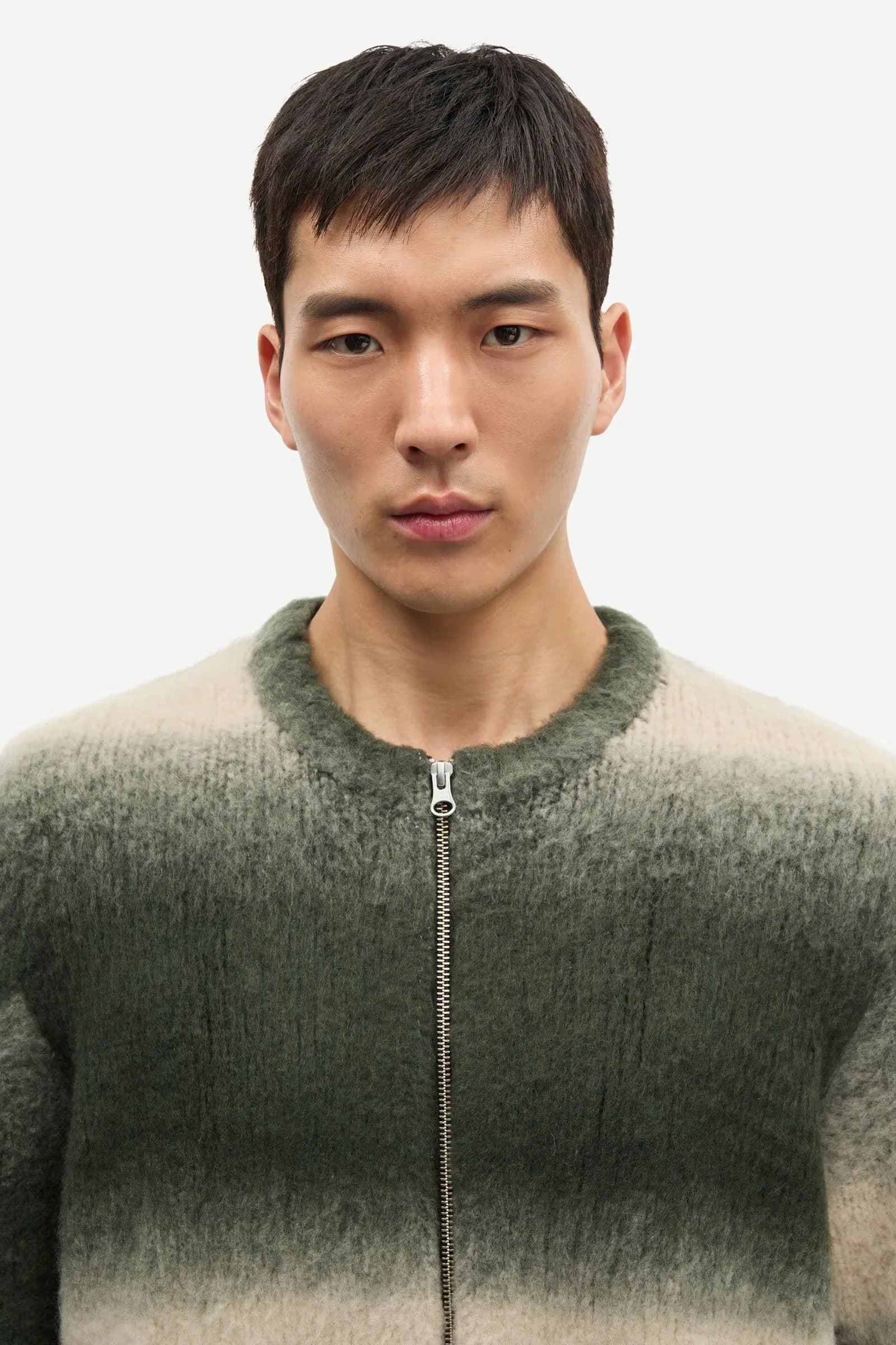 Men's Green Cream Ombre Zip Cardigan Gradient Knit — view 3