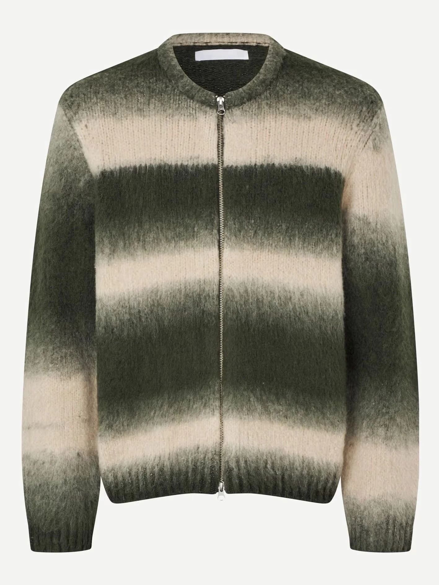 Men's Green Cream Ombre Zip Cardigan Gradient Knit — view 5