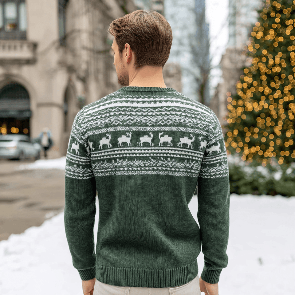 Men's Green Nordic Reindeer Christmas Crewneck Sweater — view 5