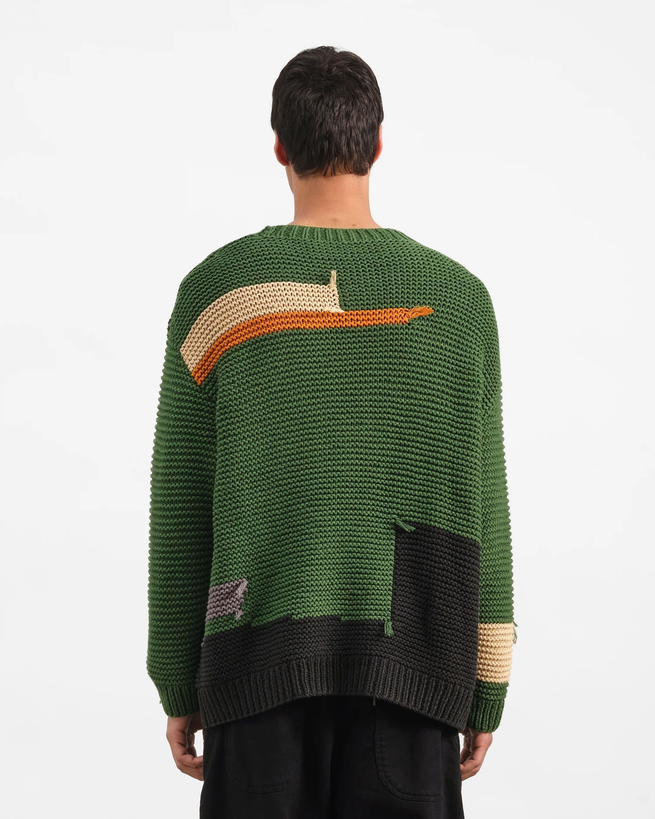 Men's Green Patchwork Crew Neck Sweater — view 3