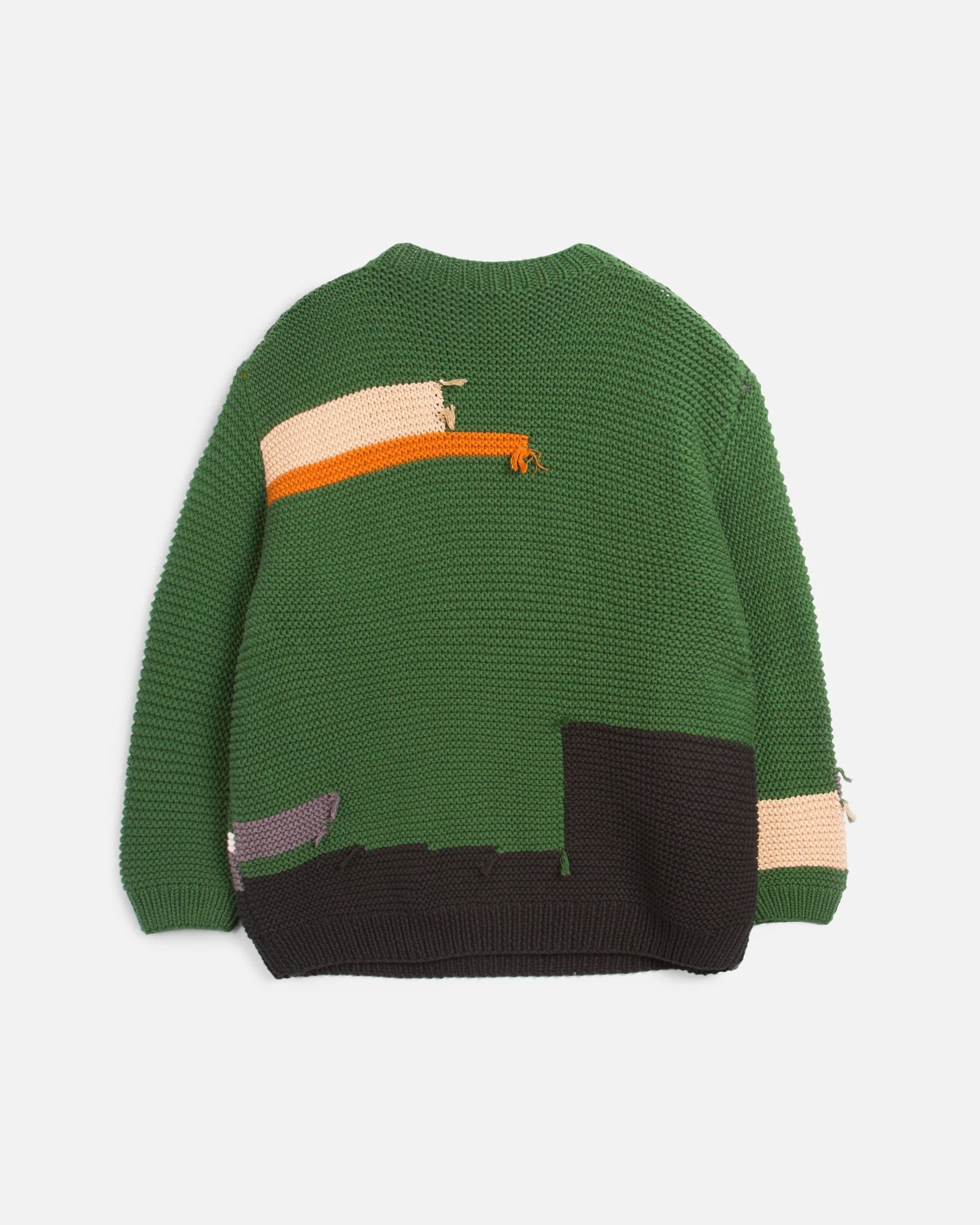 Men's Green Patchwork Crew Neck Sweater — view 4