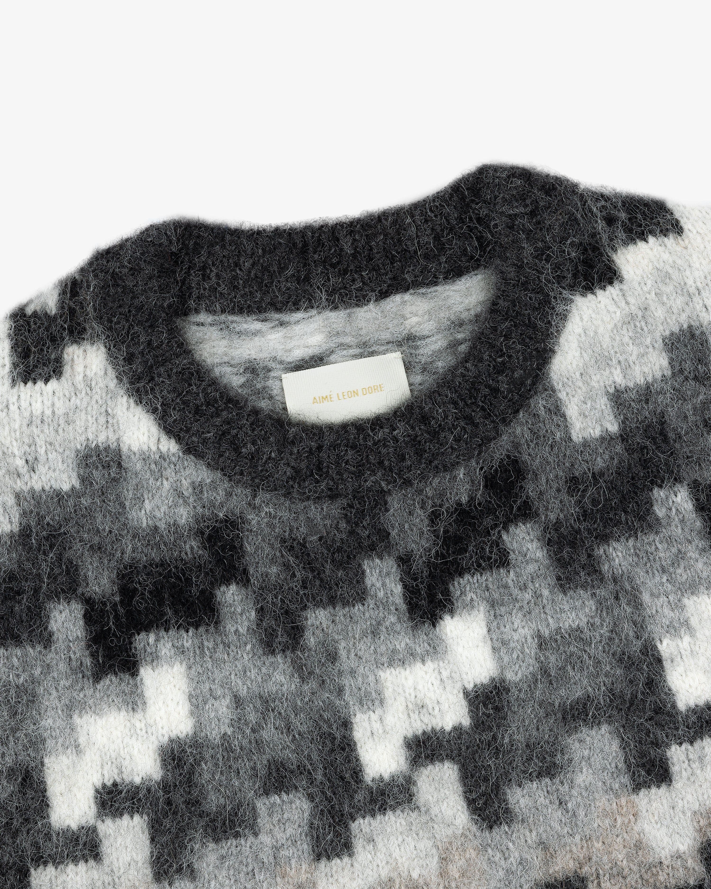 Men's Grey Abstract Pattern Crew Neck Sweater Brushed Mohair — view 3