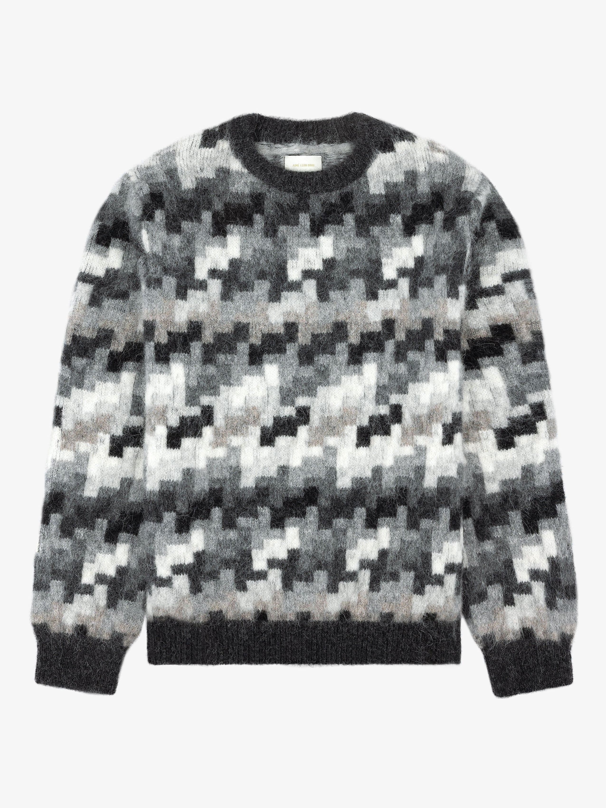 Men's Grey Abstract Pattern Crew Neck Sweater Brushed Mohair — view 4