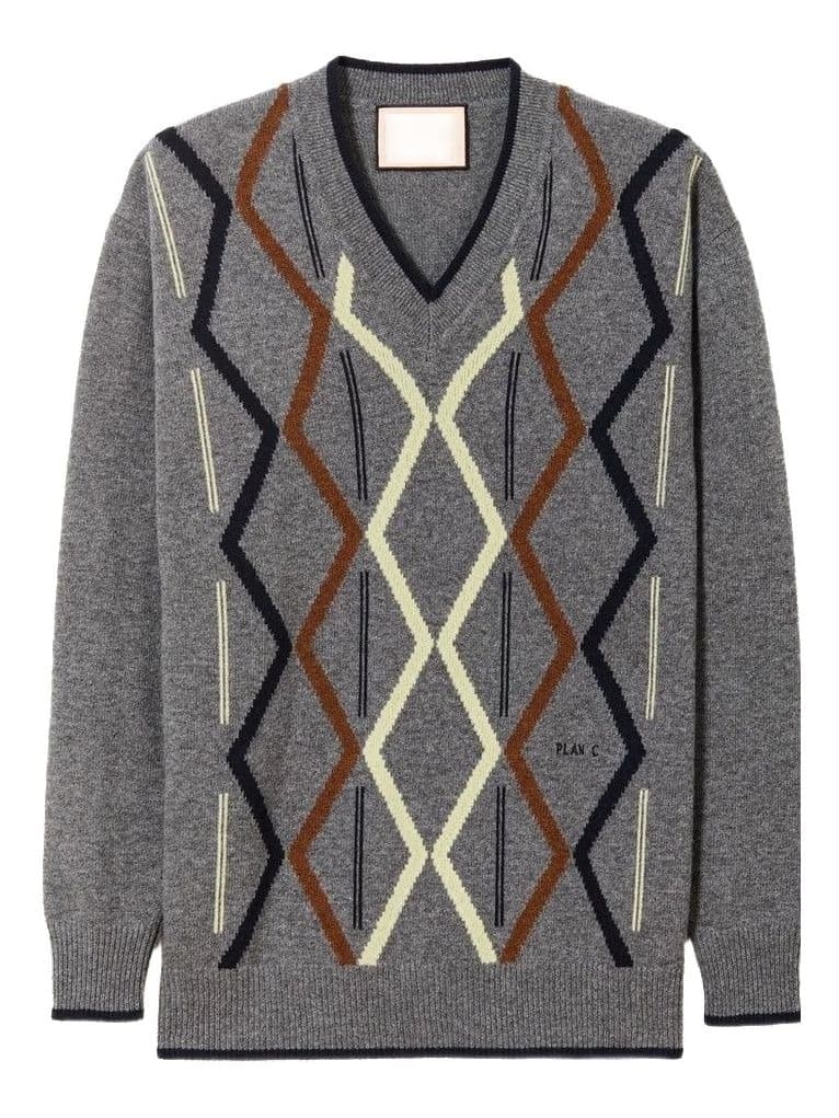 Men's Grey Argyle V Neck Sweater — view 6