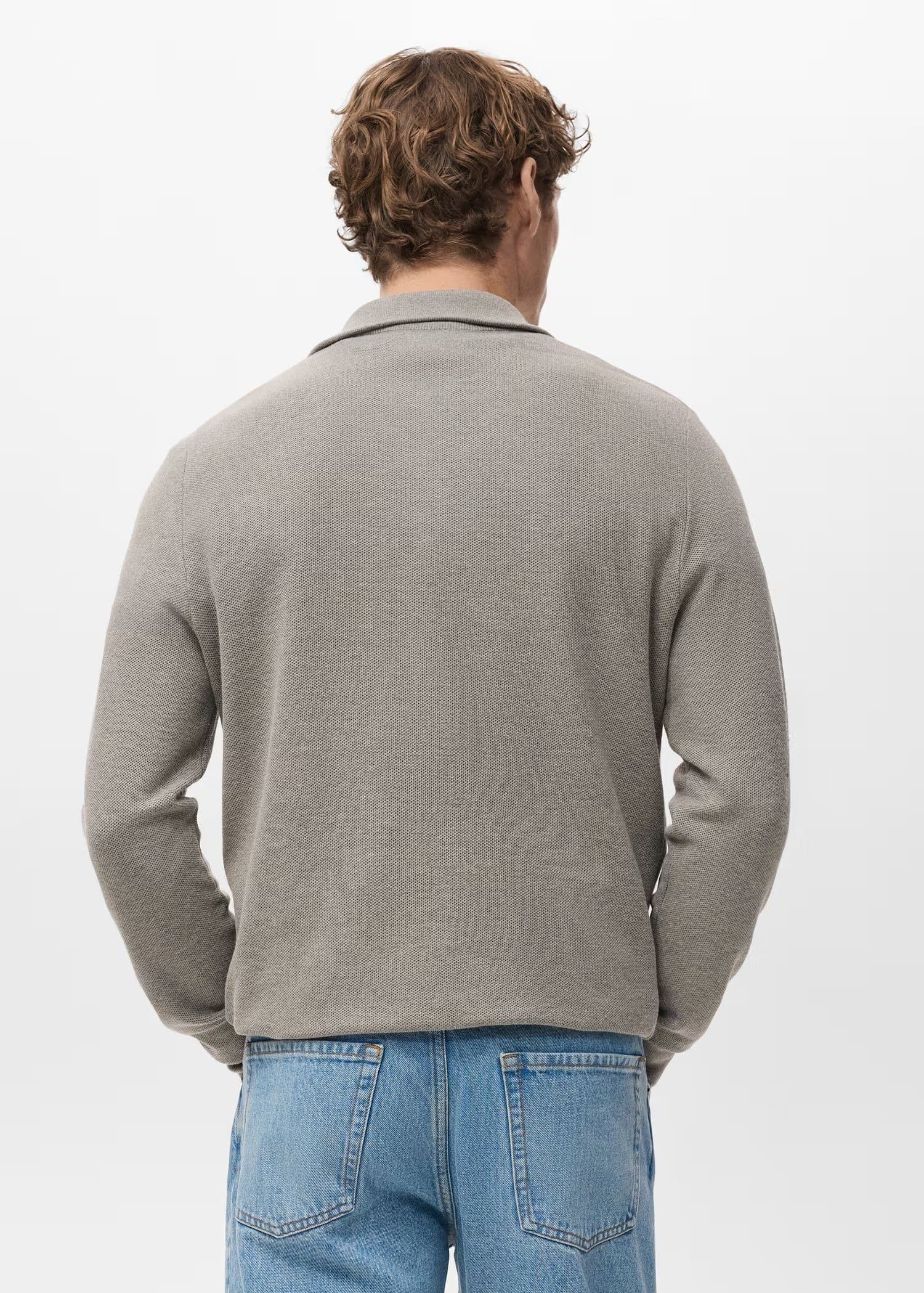Men's Grey Half Zip Polo Sweater Collar Cotton — view 2