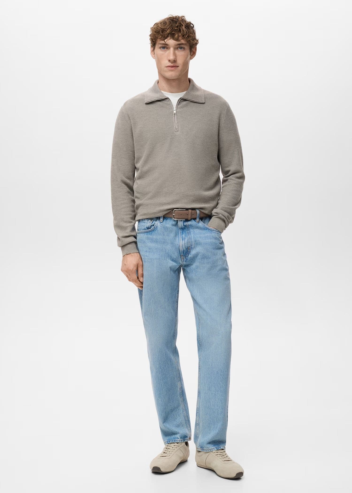 Men's Grey Half Zip Polo Sweater Collar Cotton — view 4