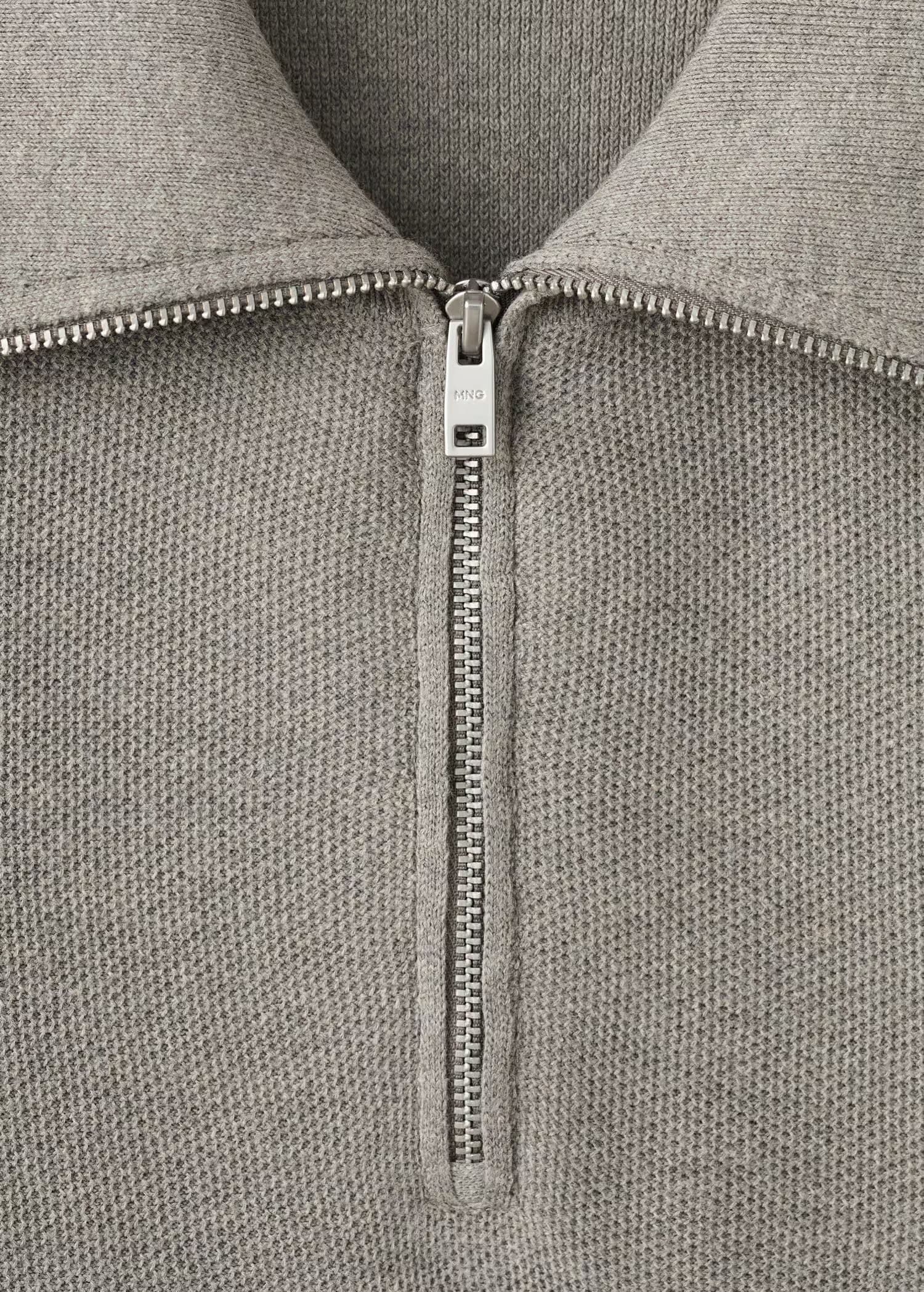 Men's Grey Half Zip Polo Sweater Collar Cotton — view 5