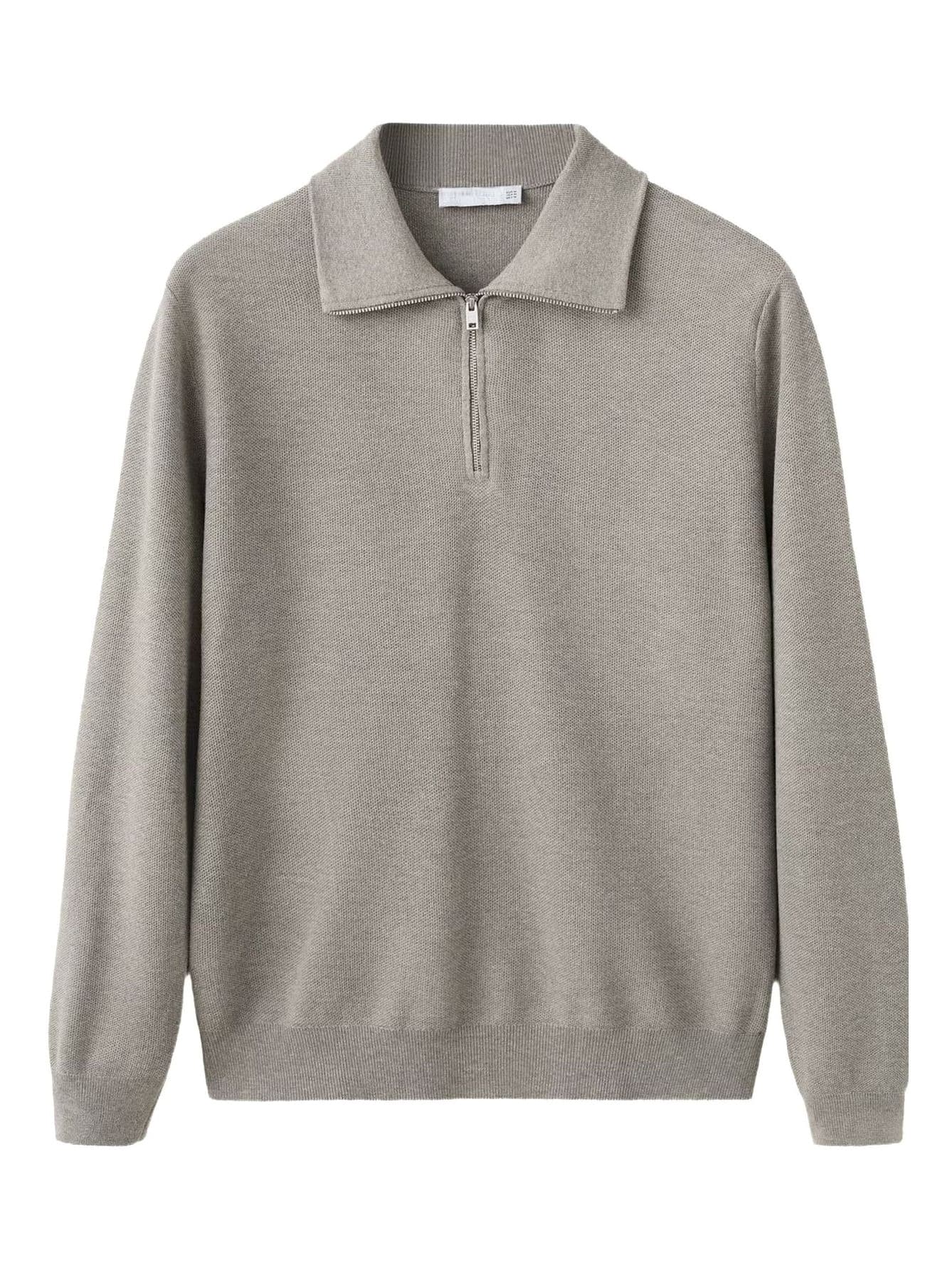 Men's Grey Half Zip Polo Sweater Collar Cotton — view 6