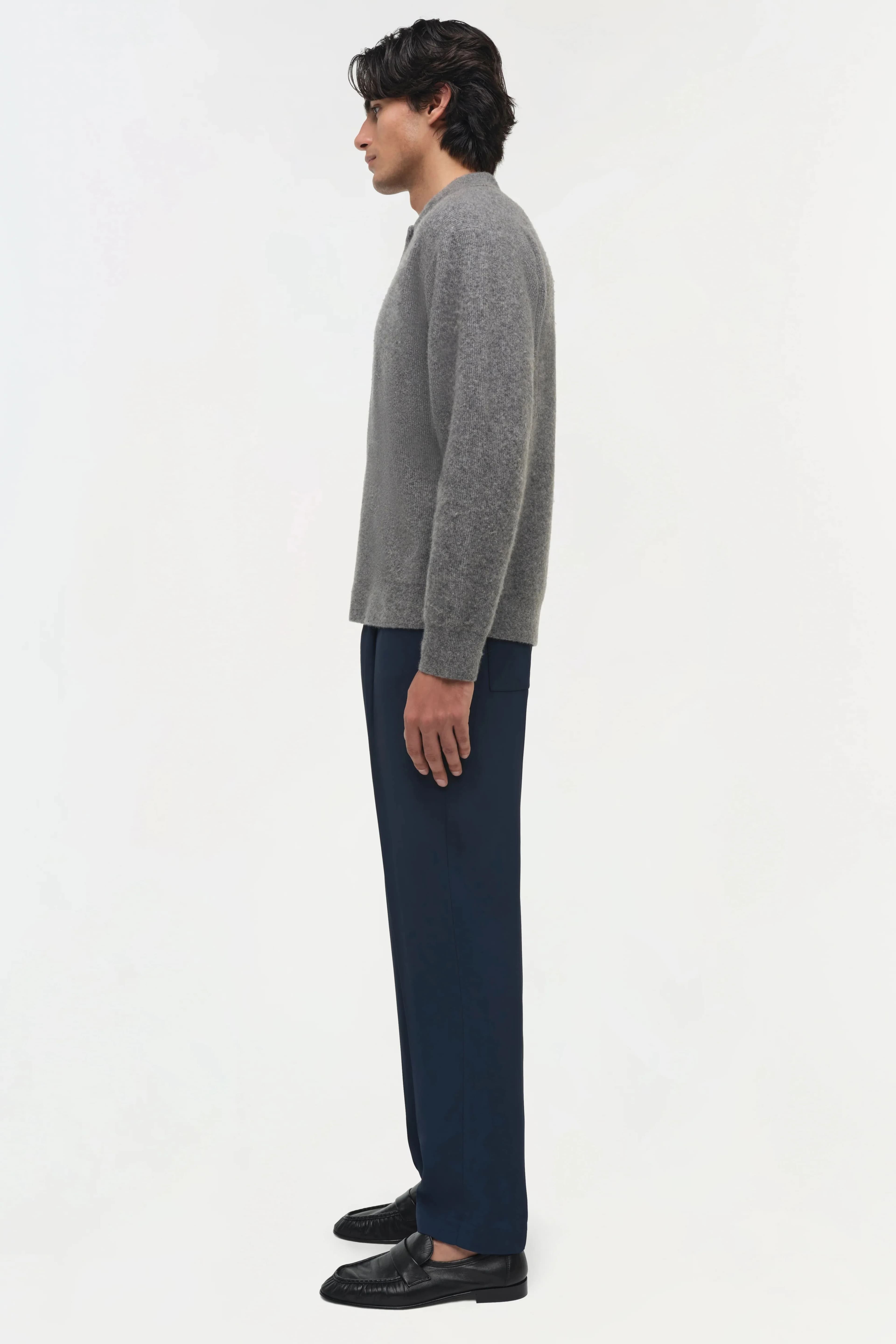 Men's Grey Knit Cardigan Button Collar — view 4