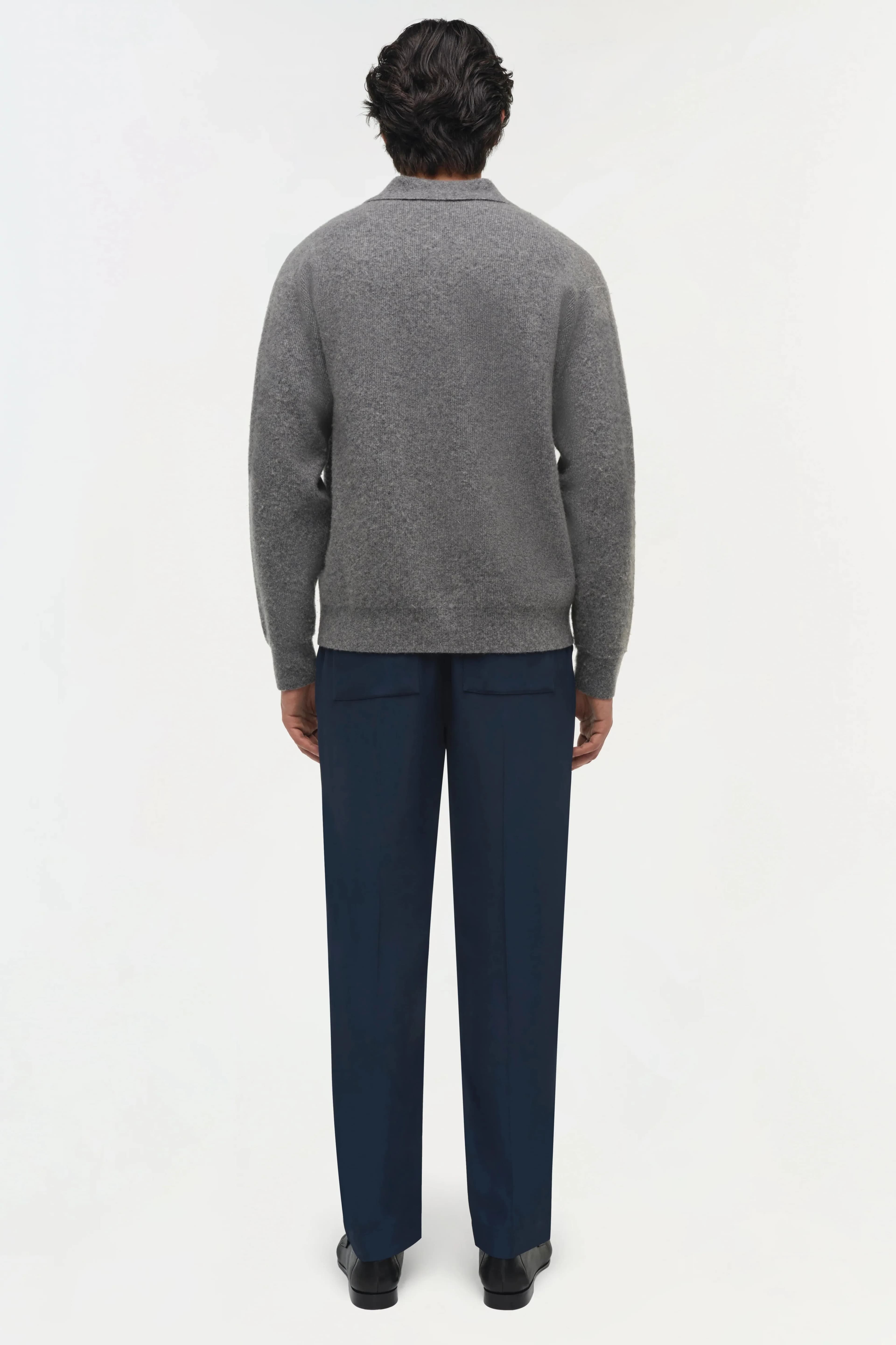 Men's Grey Knit Cardigan Button Collar — view 5