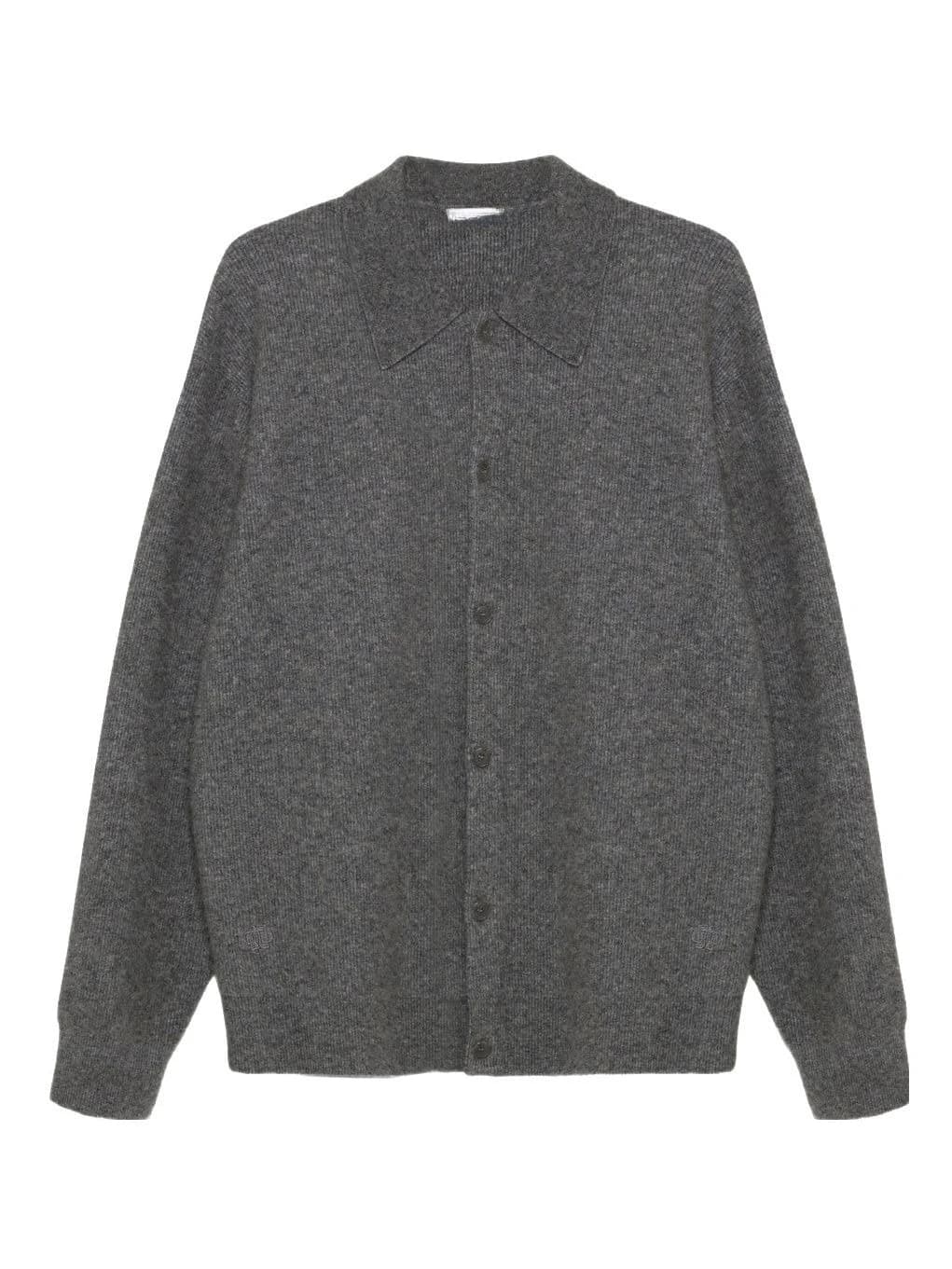 Men's Grey Knit Cardigan Button Collar — view 6