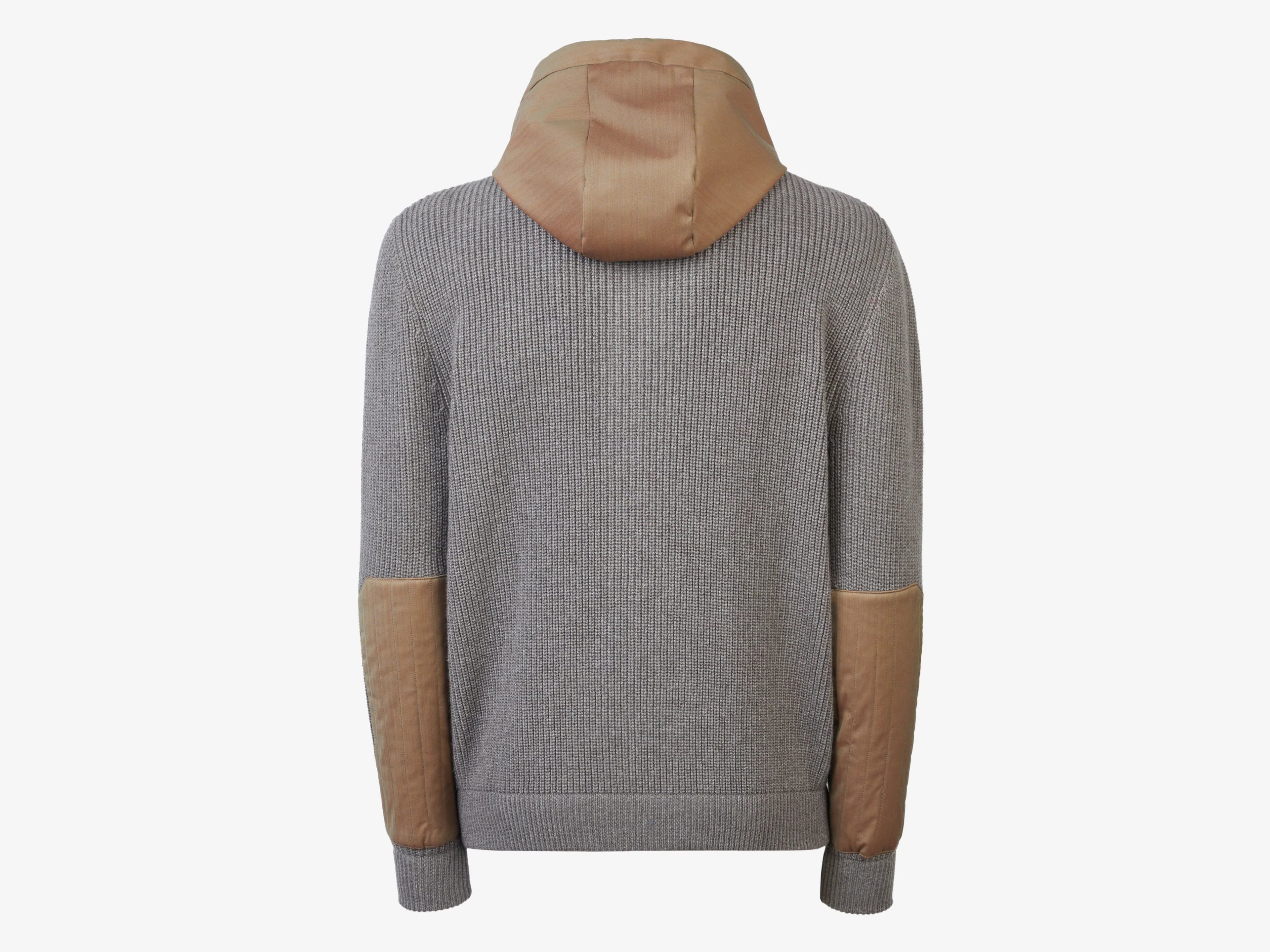 Men's Grey Knit Hoodie Nylon Contrast Pocket Full Zip — view 3