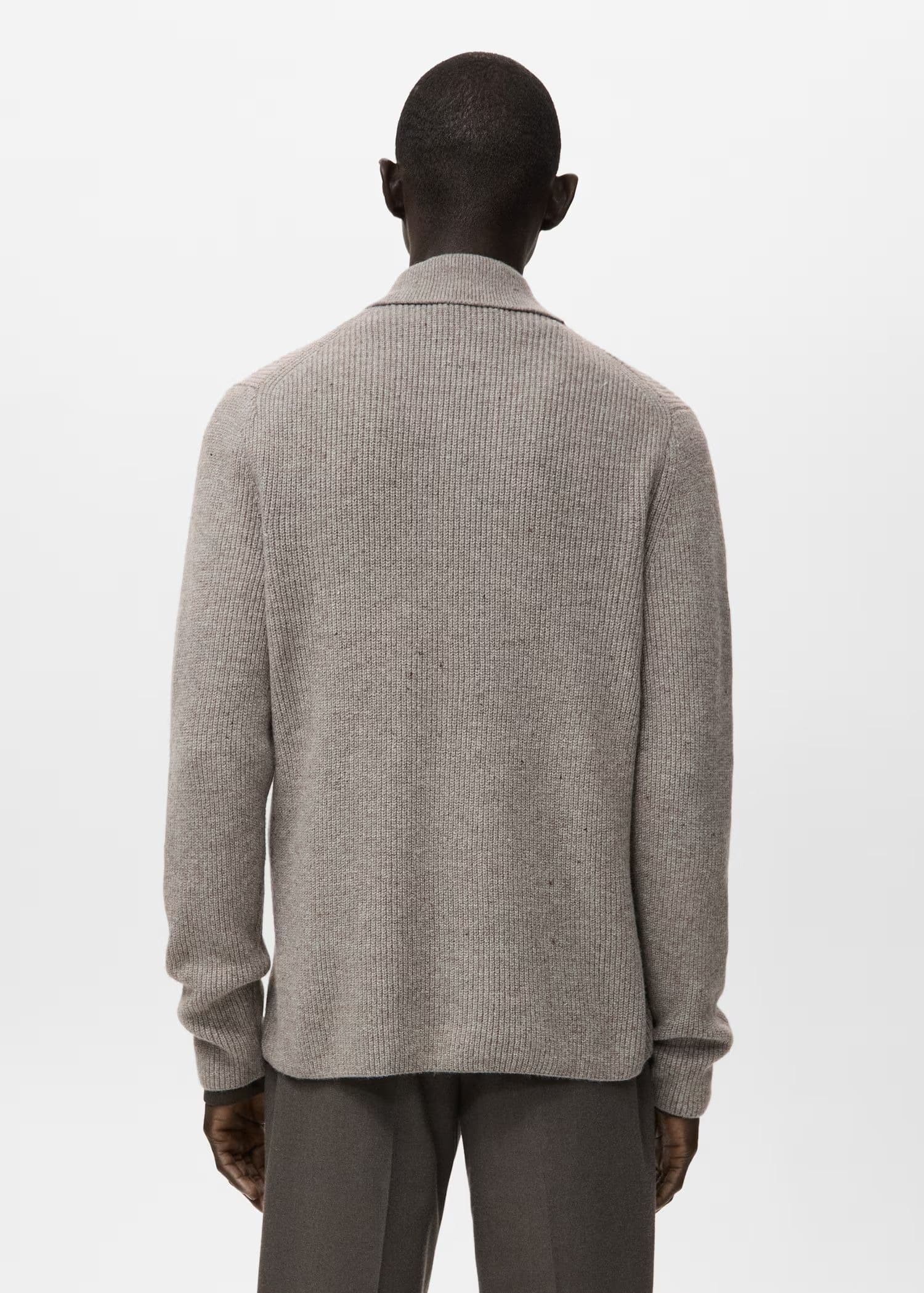 Men's Grey Knit Jacket Button Collar Cardigan Coat — view 2