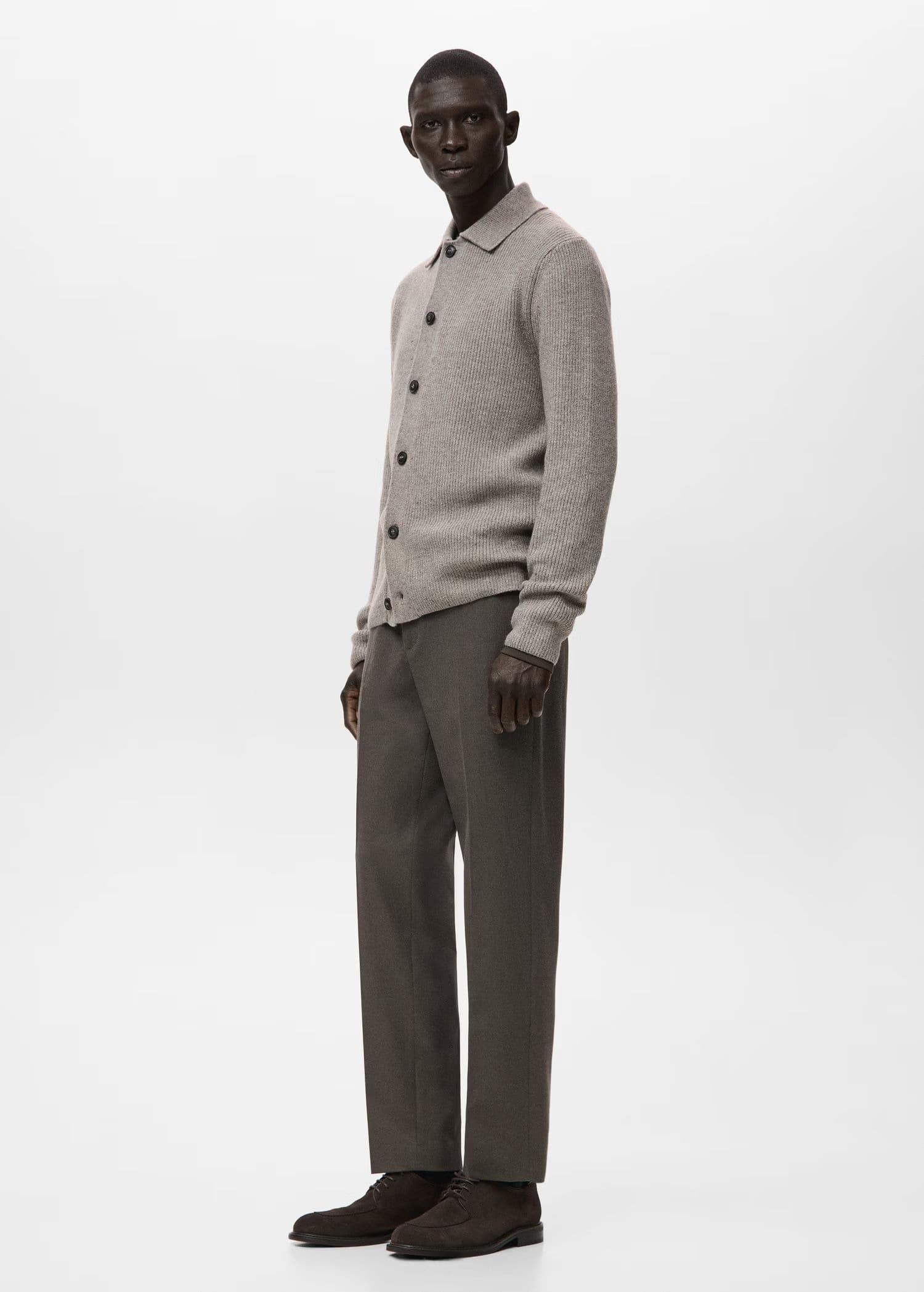 Men's Grey Knit Jacket Button Collar Cardigan Coat — view 3