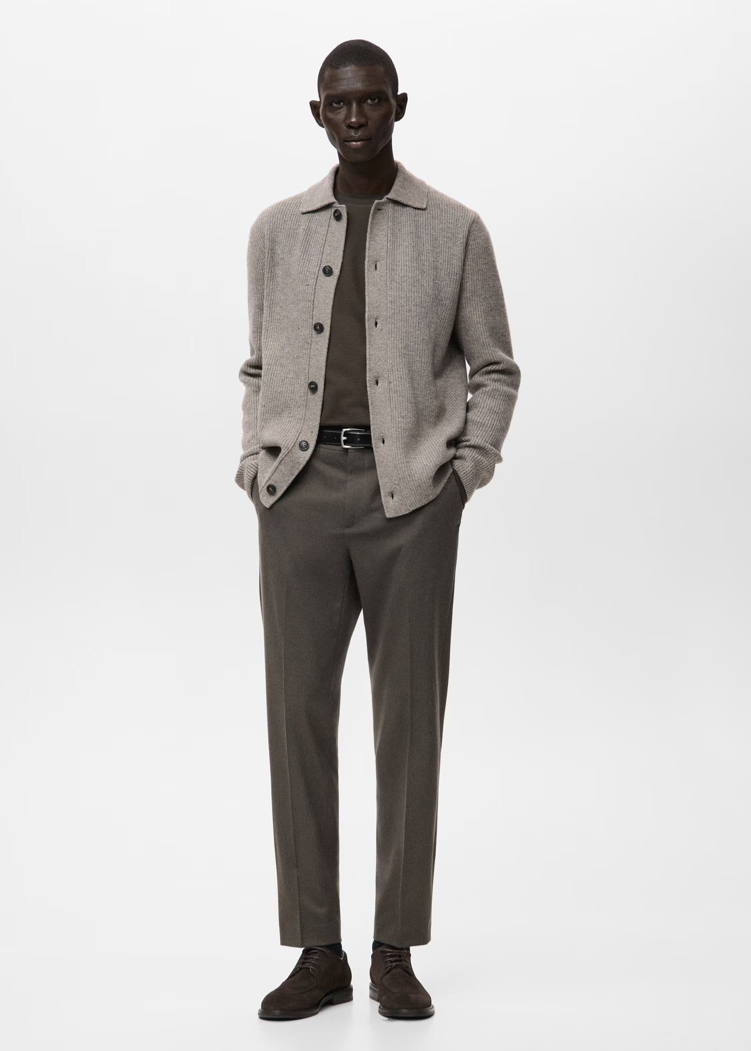 Men's Grey Knit Jacket Button Collar Cardigan Coat — view 4