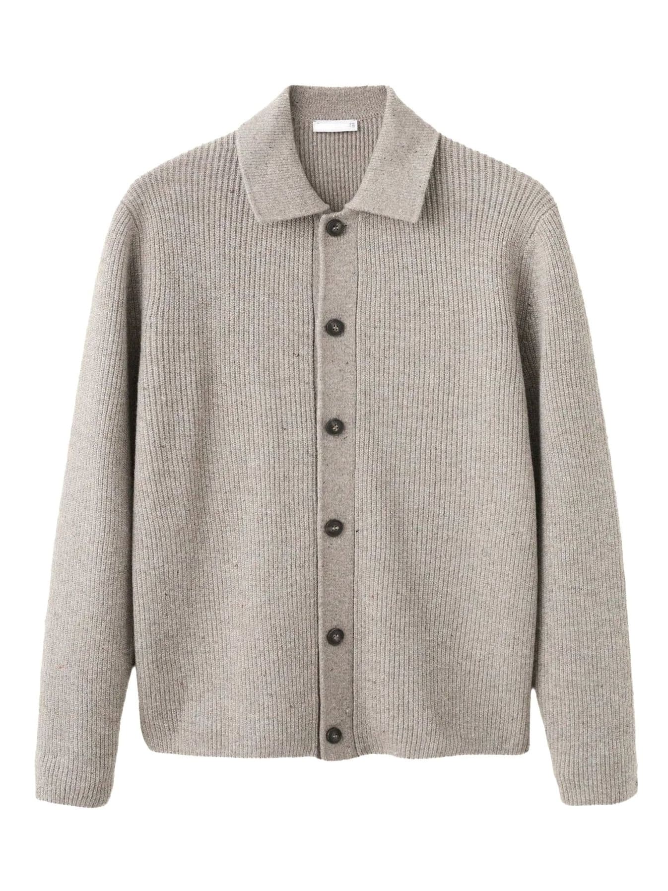 Men's Grey Knit Jacket Button Collar Cardigan Coat — view 6