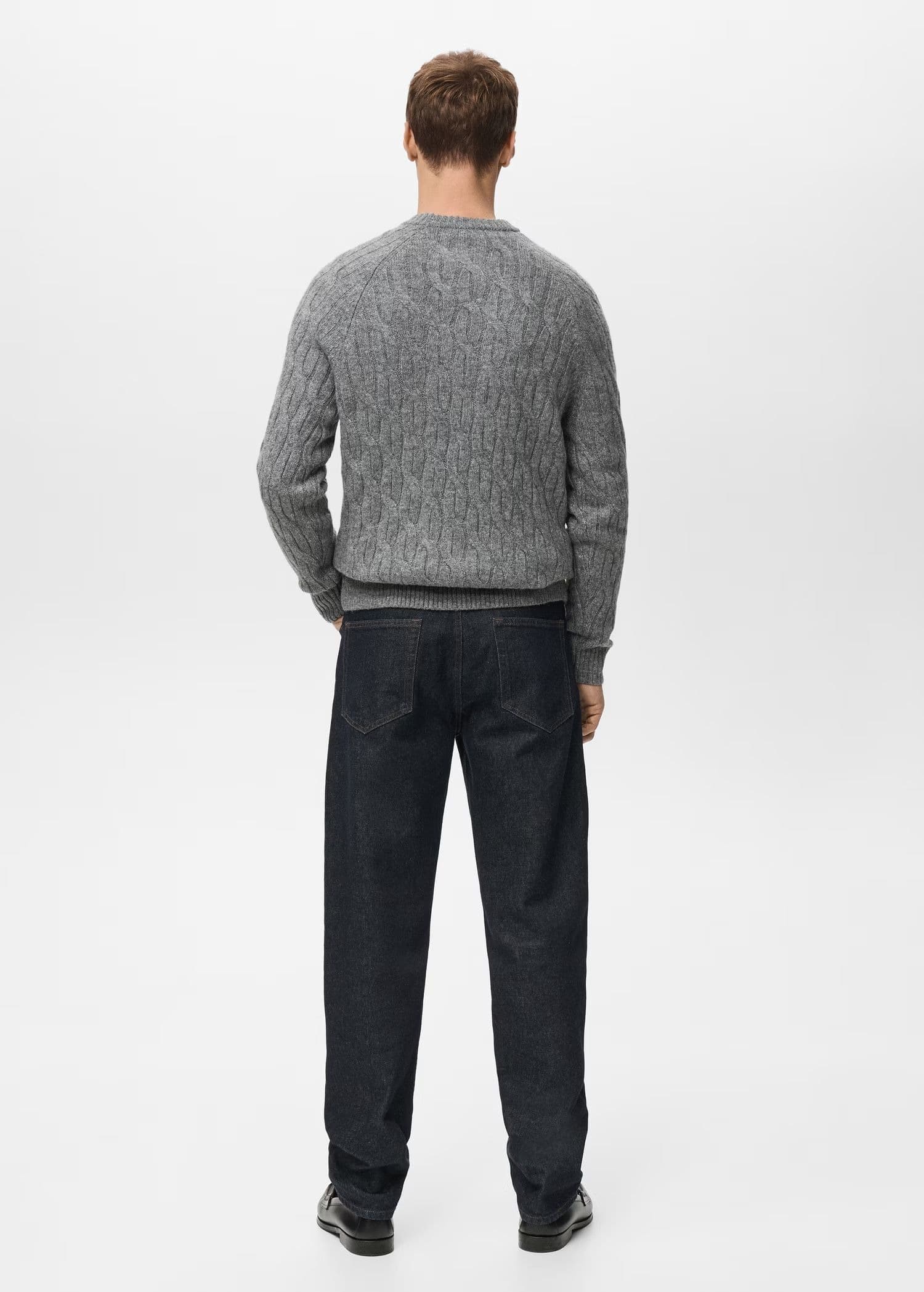 Men's Grey Melange Cable Knit Crew Neck Sweater Textured — view 3