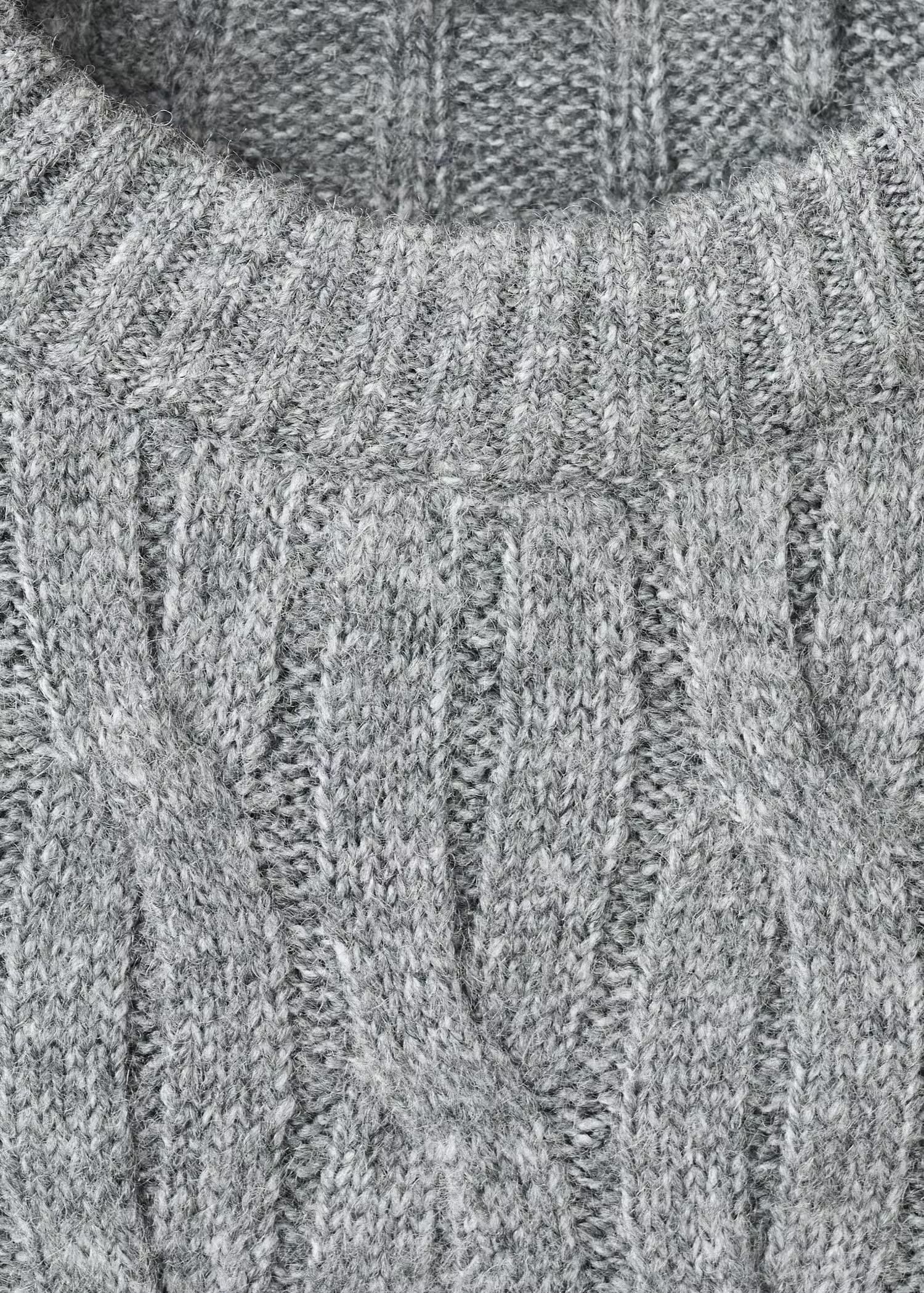 Men's Grey Melange Cable Knit Crew Neck Sweater Textured — view 5