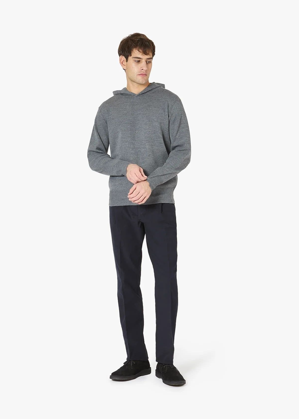 Men's Grey Melange Hooded Sweater Simple Knit — view 2