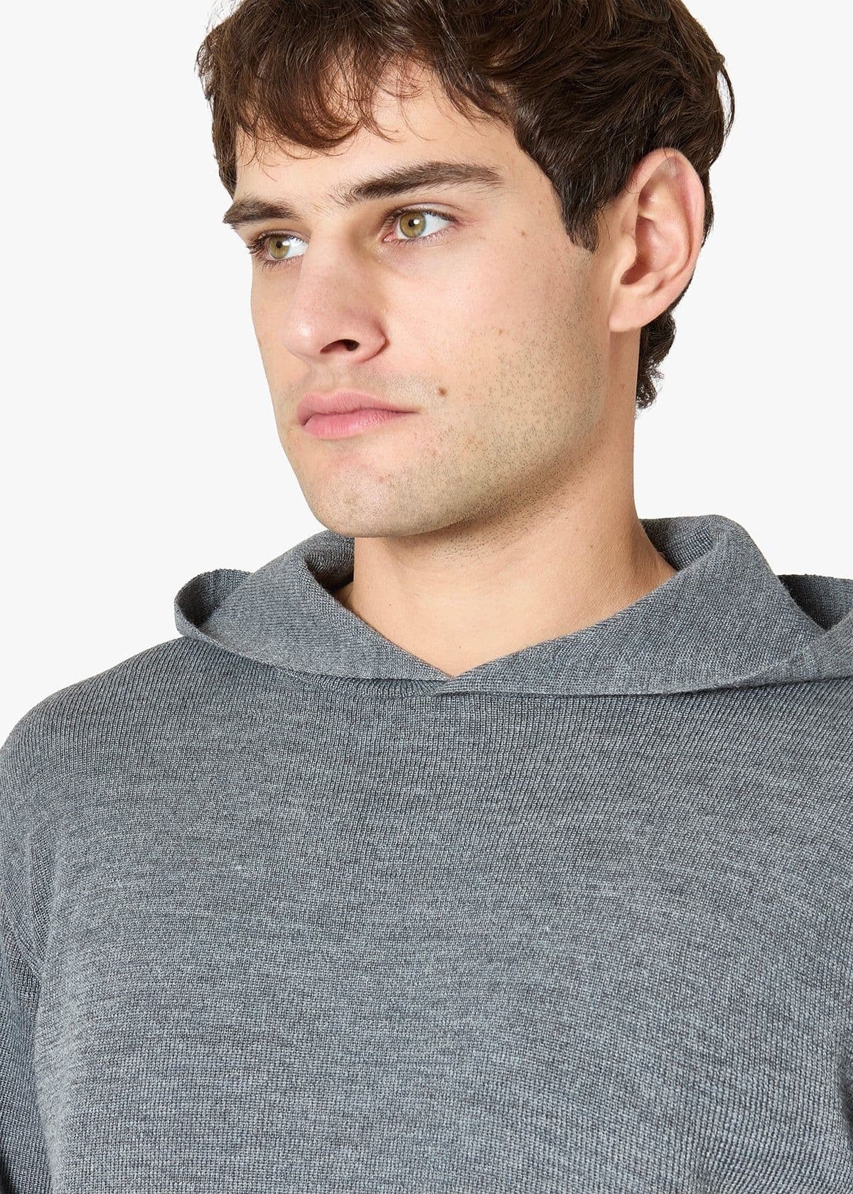Men's Grey Melange Hooded Sweater Simple Knit — view 3