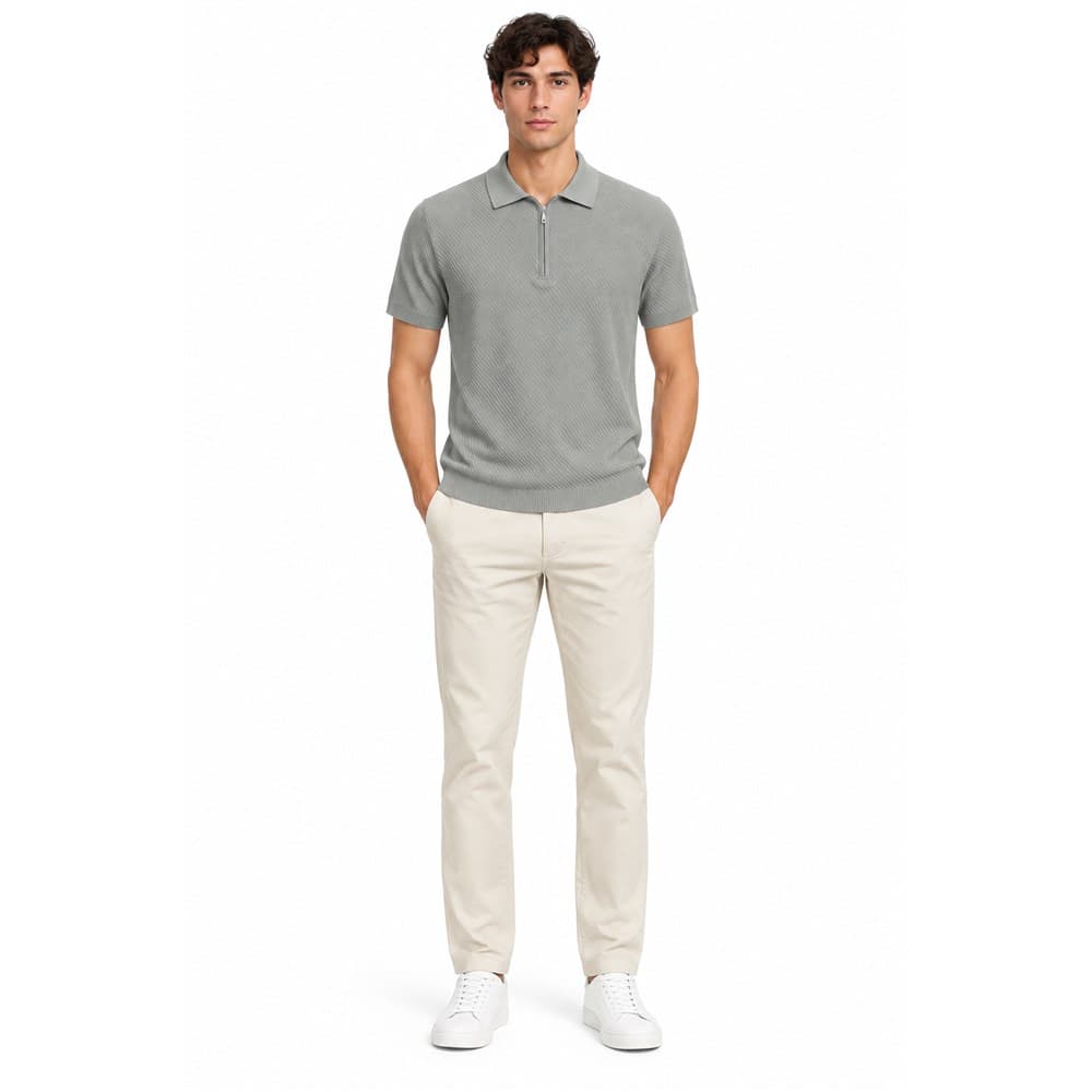 Men's Grey Short-Sleeve Knit Polo