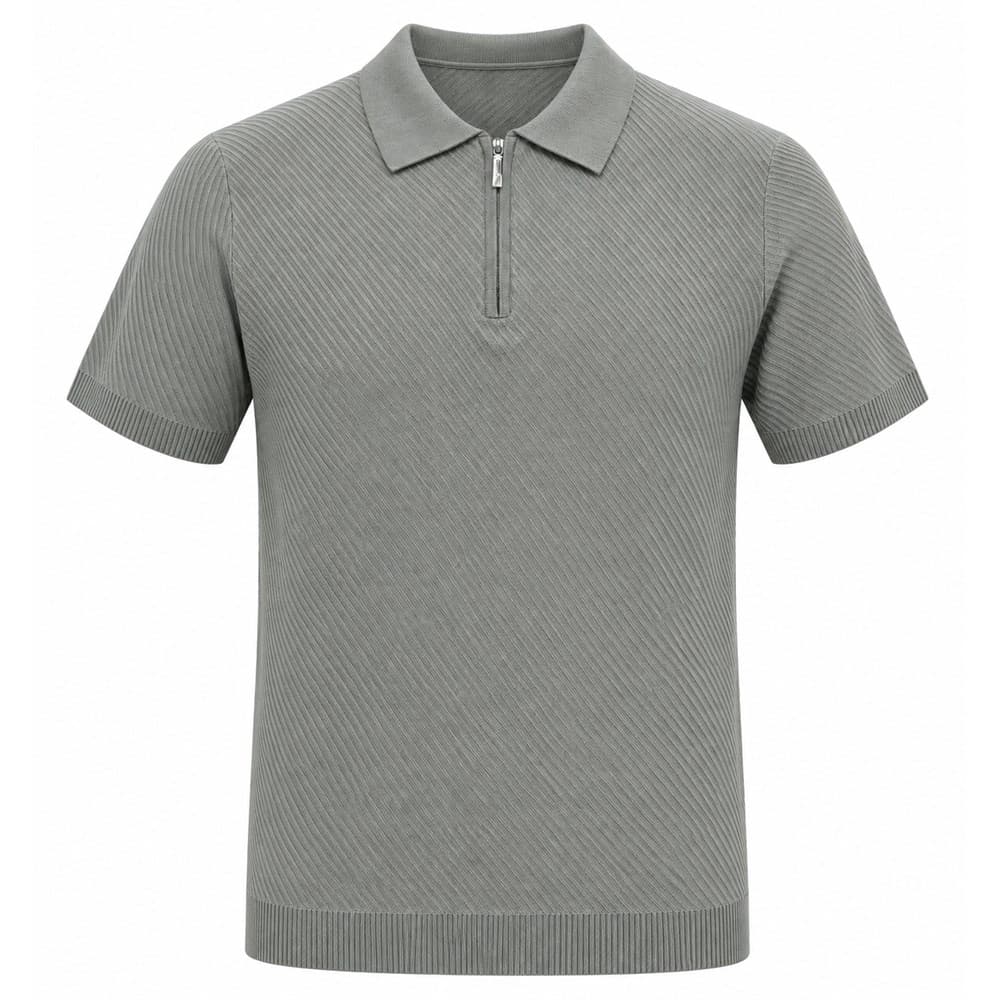 Men's Grey Short-Sleeve Knit Polo — view 3