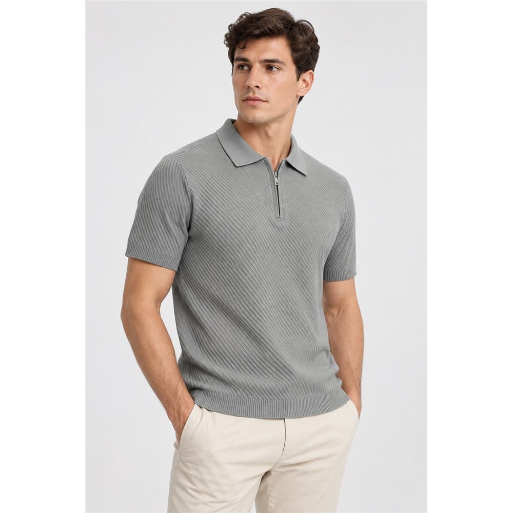 Men's Grey Short-Sleeve Knit Polo — view 6