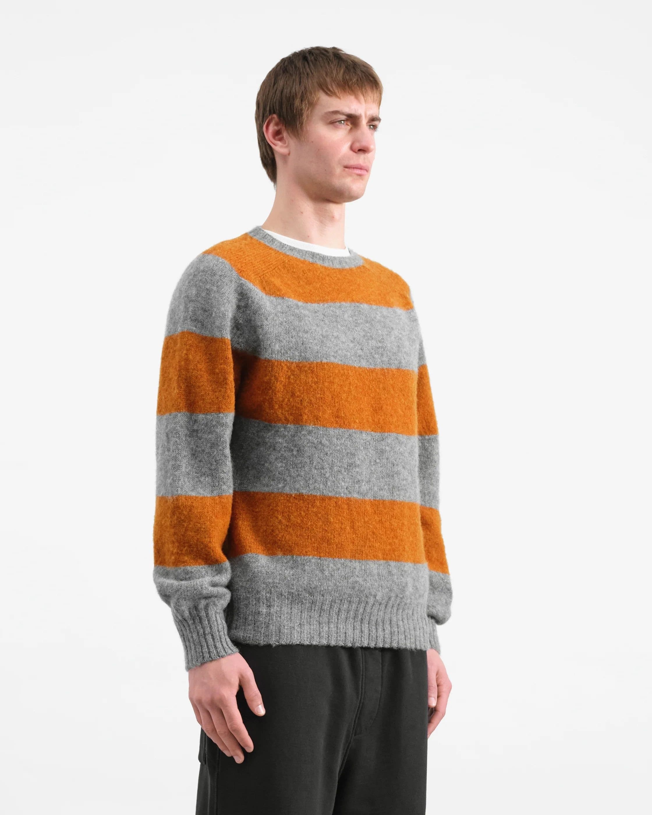 Men's Grey Orange Striped Crew Neck Sweater — view 2