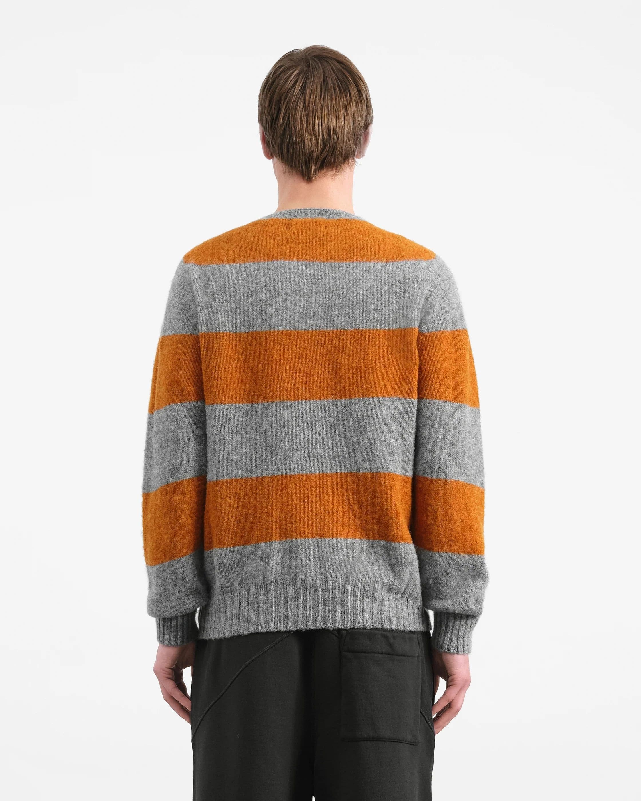 Men's Grey Orange Striped Crew Neck Sweater — view 3