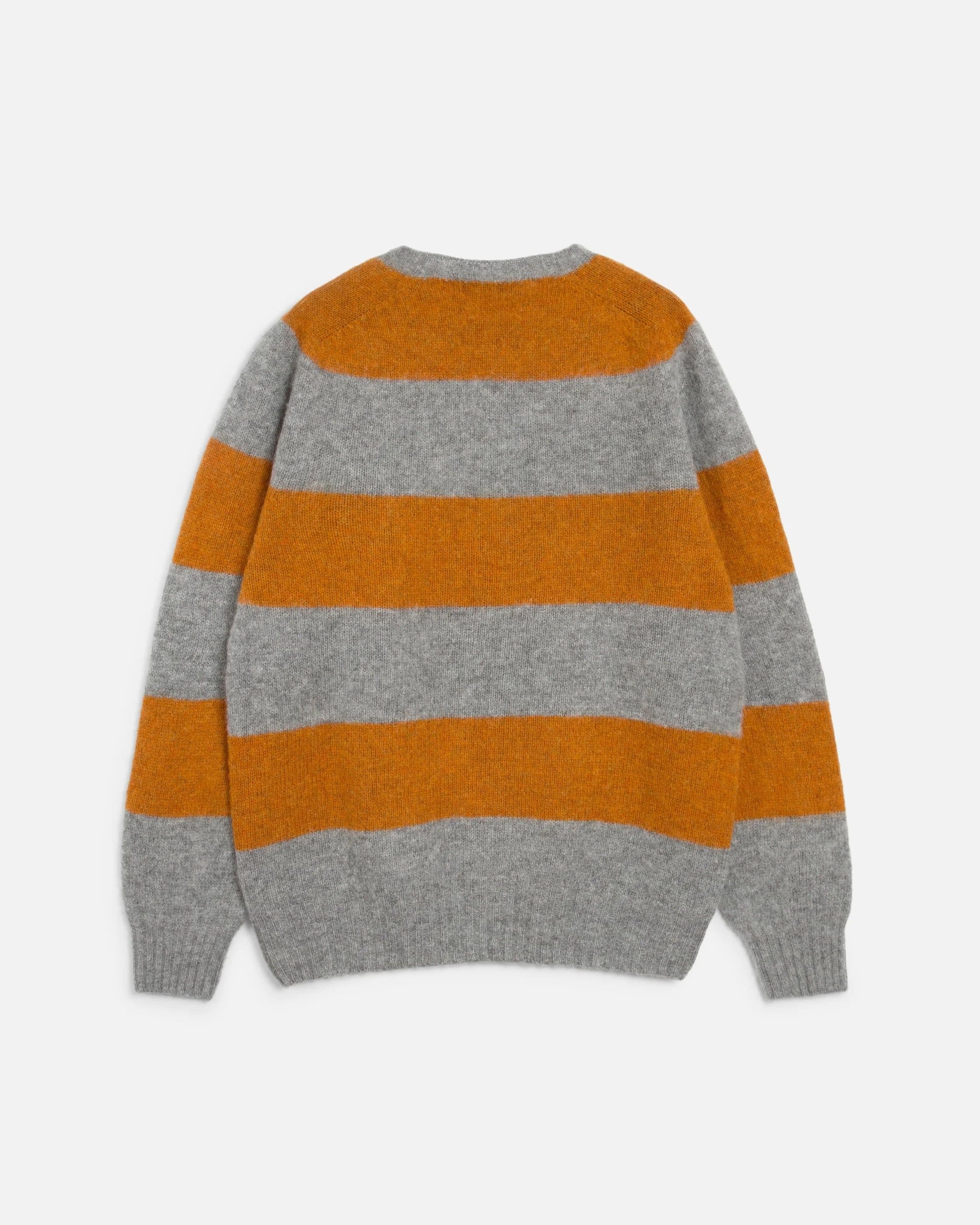 Men's Grey Orange Striped Crew Neck Sweater — view 4
