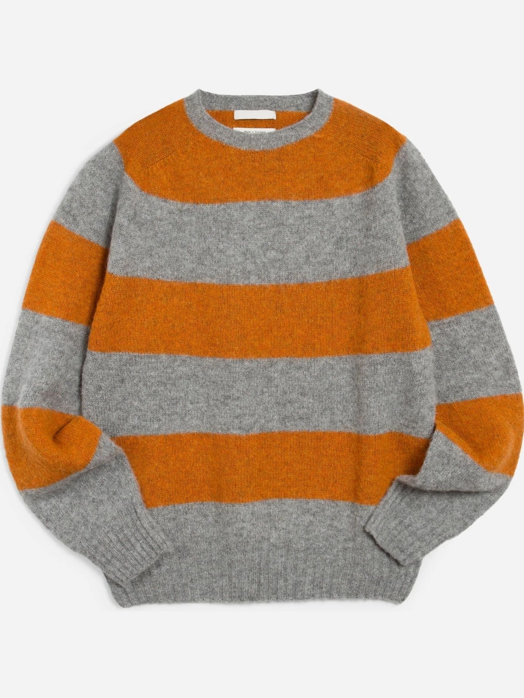 Men's Grey Orange Striped Crew Neck Sweater — view 7