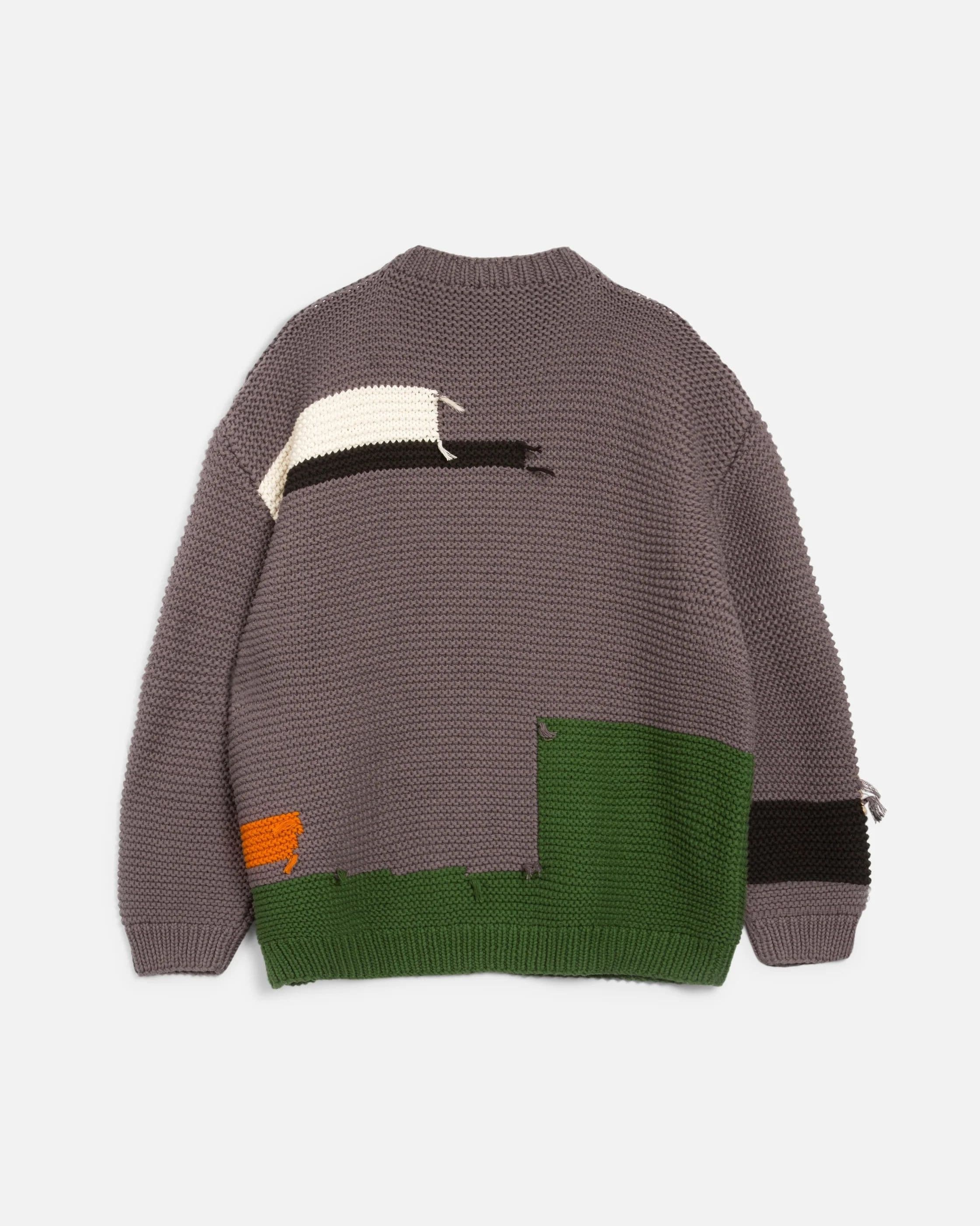 Men's Grey Purple Patchwork Crew Neck Sweater — view 4
