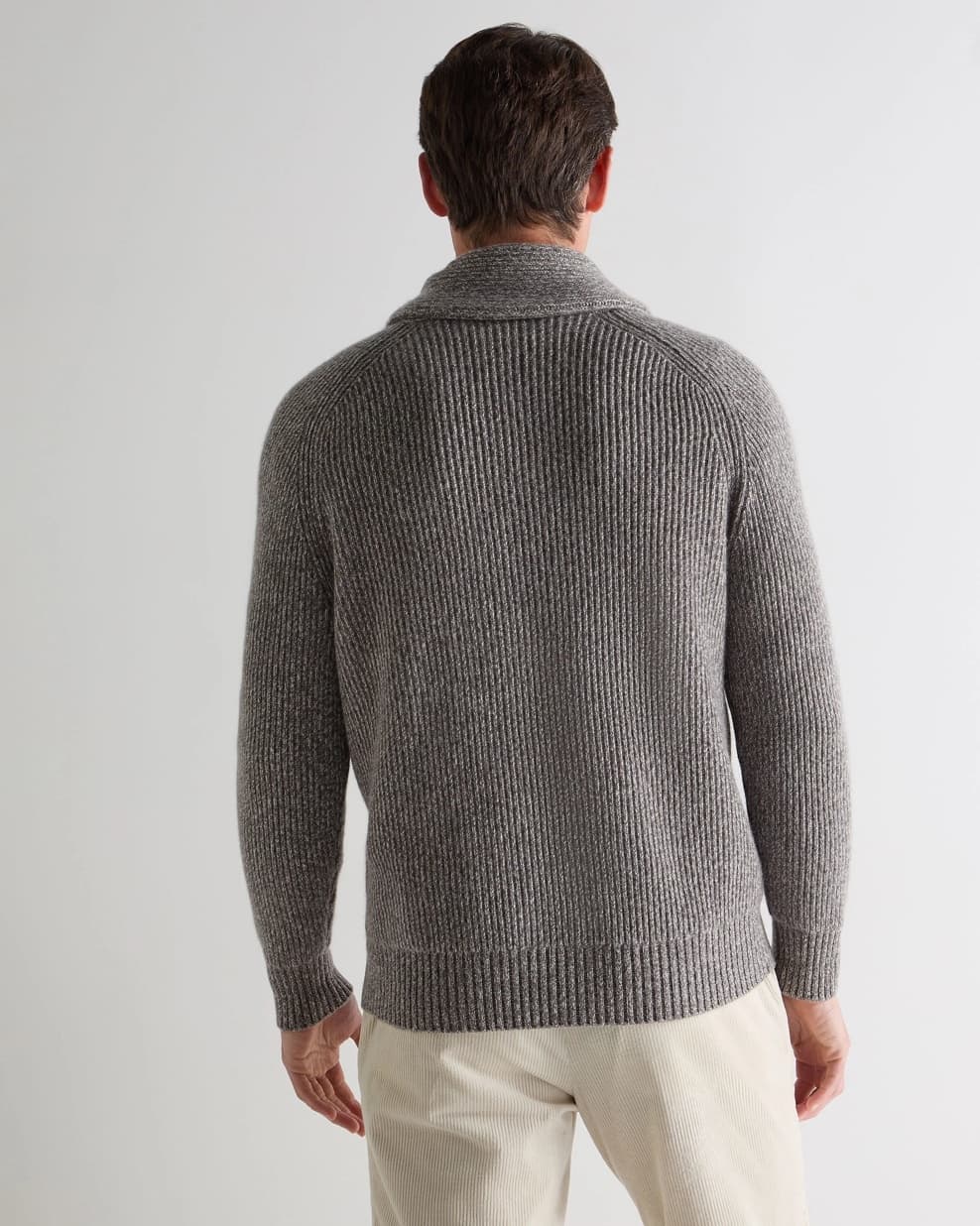 Men's Grey Ribbed Shawl Collar Sweater Wool Blend Textured Cross Neck — view 3