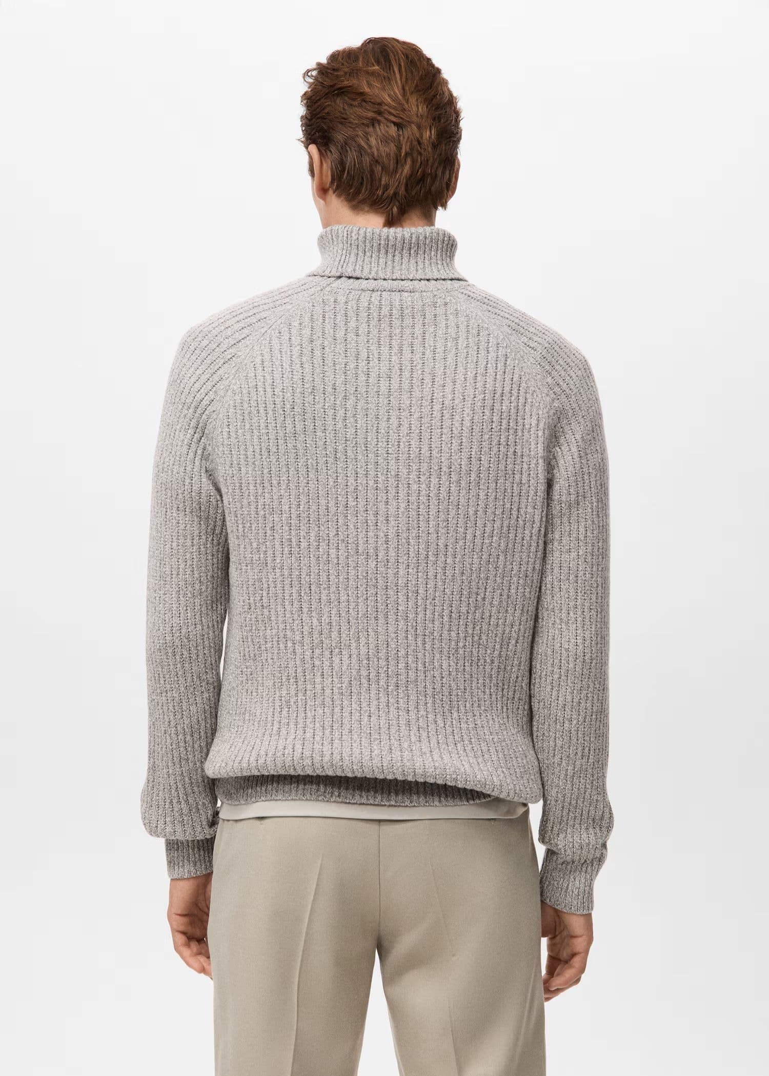 Men's Grey Ribbed Turtleneck Sweater Neck Wool — view 2