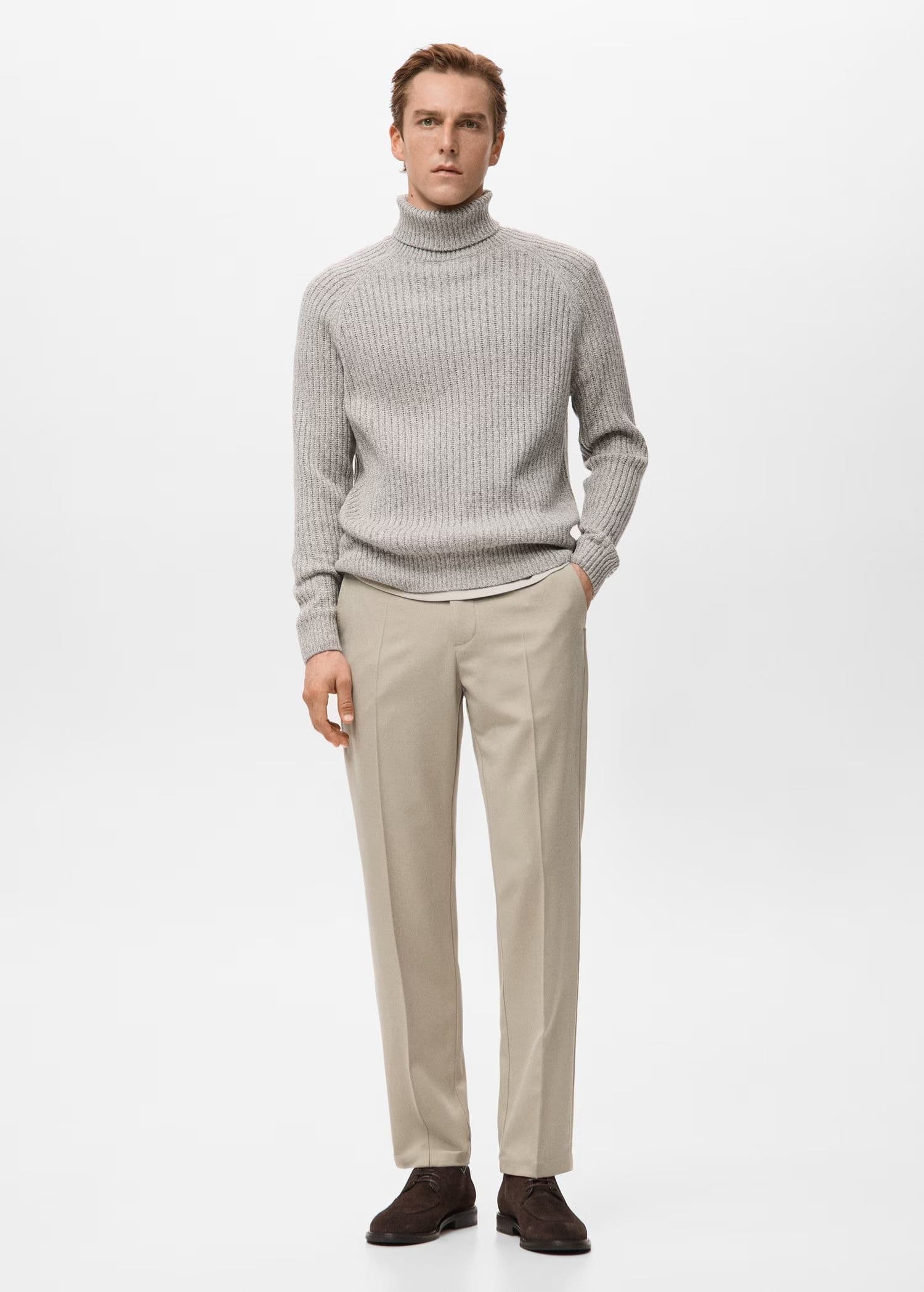 Men's Grey Ribbed Turtleneck Sweater Neck Wool — view 3