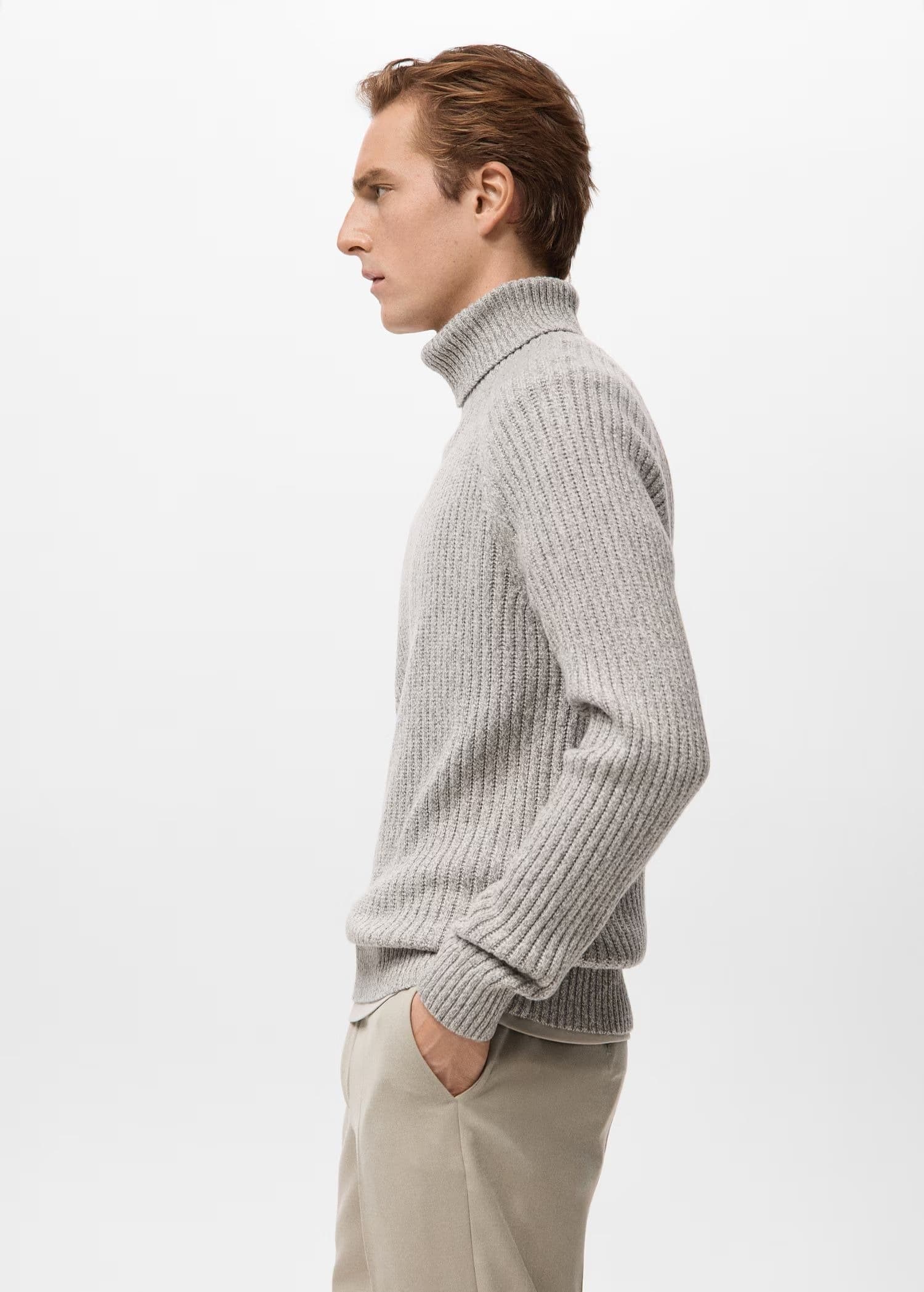 Men's Grey Ribbed Turtleneck Sweater Neck Wool — view 4