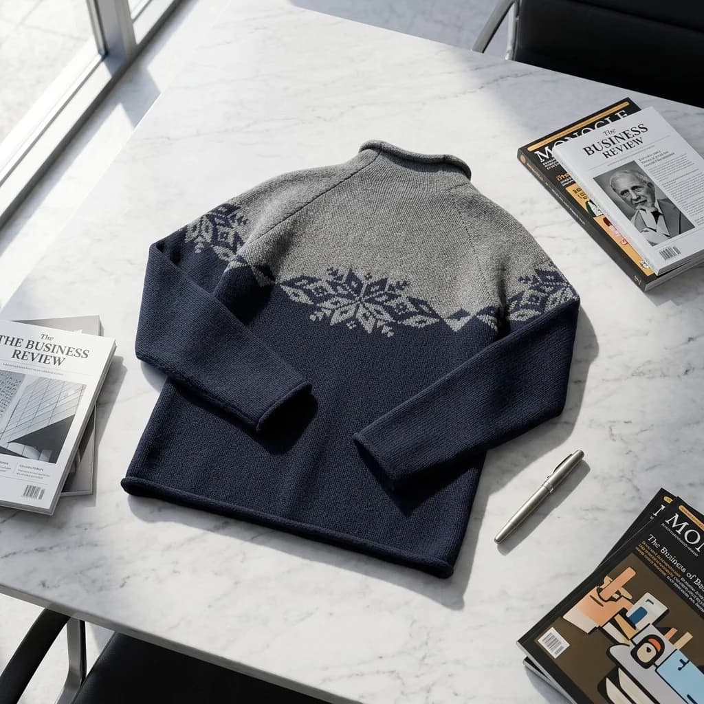 Men's Grey Snowflake Turtleneck Sweater Nordic Pattern