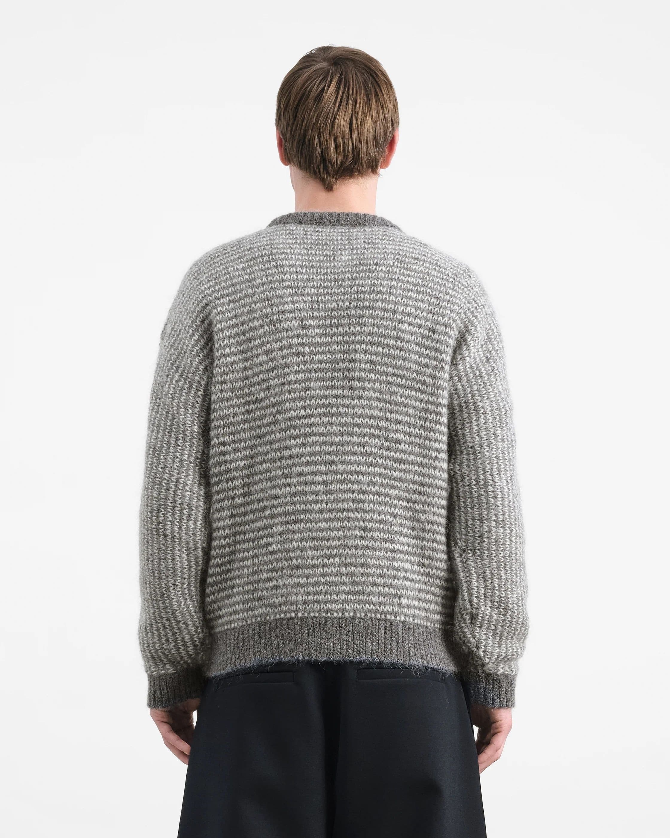 Men's Grey Striped Textured Crew Neck Sweater — view 2